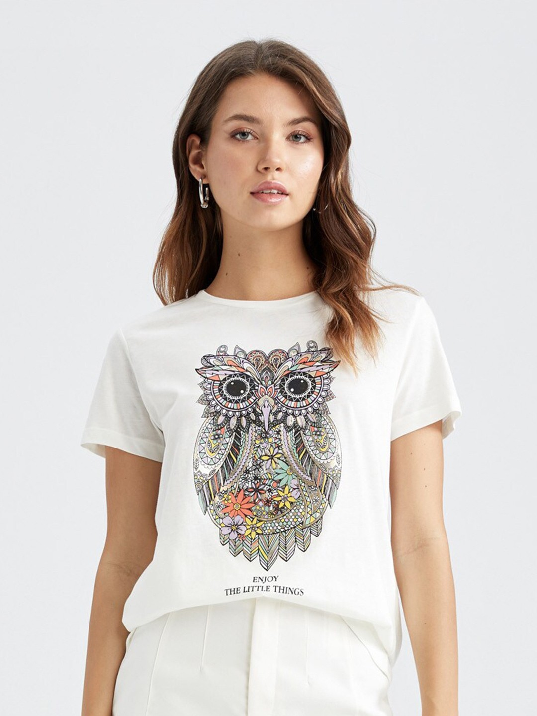 

DeFacto Graphic Printed Pure Cotton T-shirt, White
