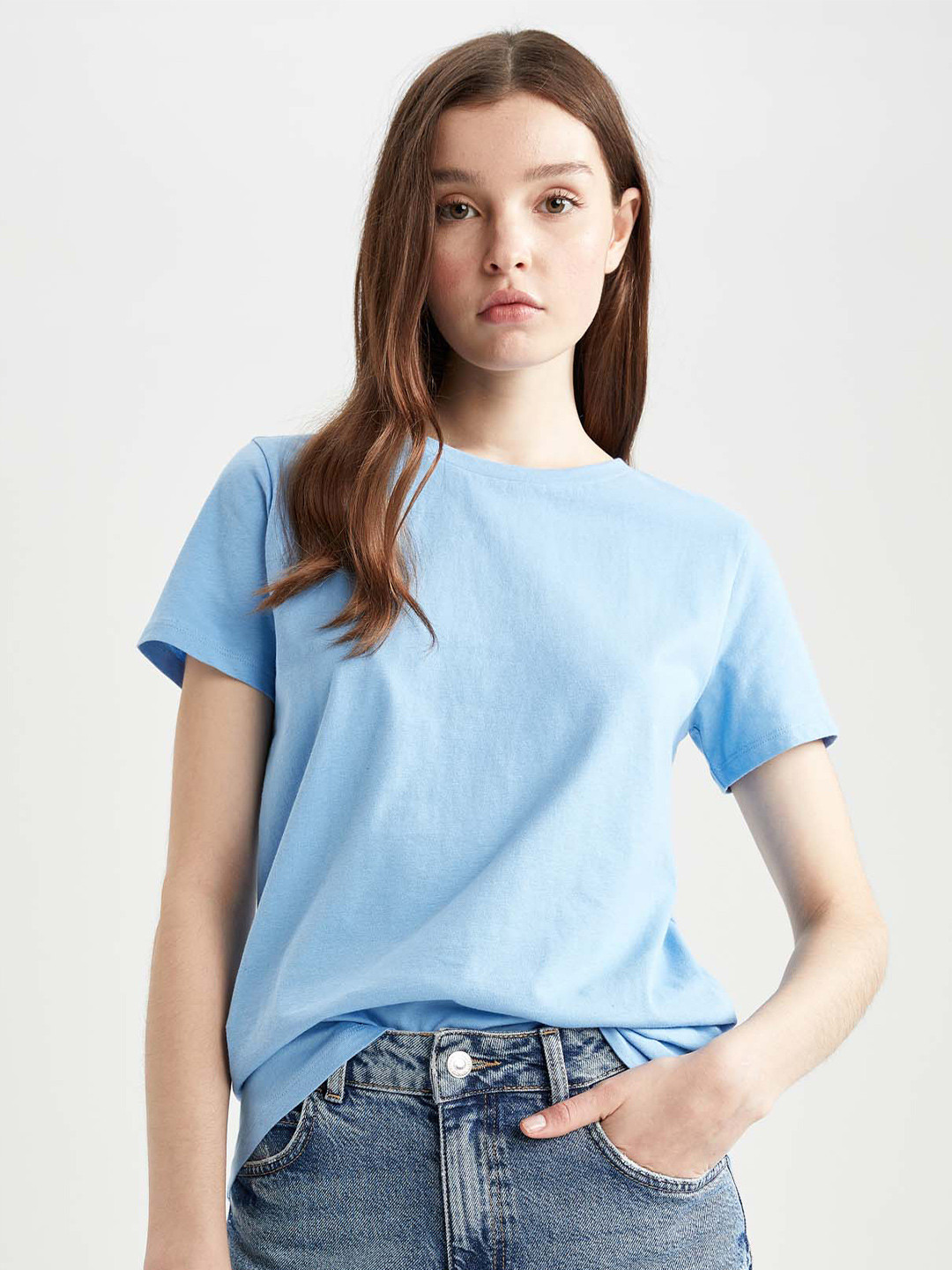 

DeFacto Round Neck Pure Cotton T-shirt, Blue