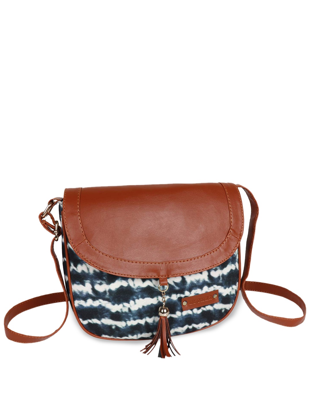 

Lychee bags Abstract Printed Structured Sling Bag with Tasselled, Green
