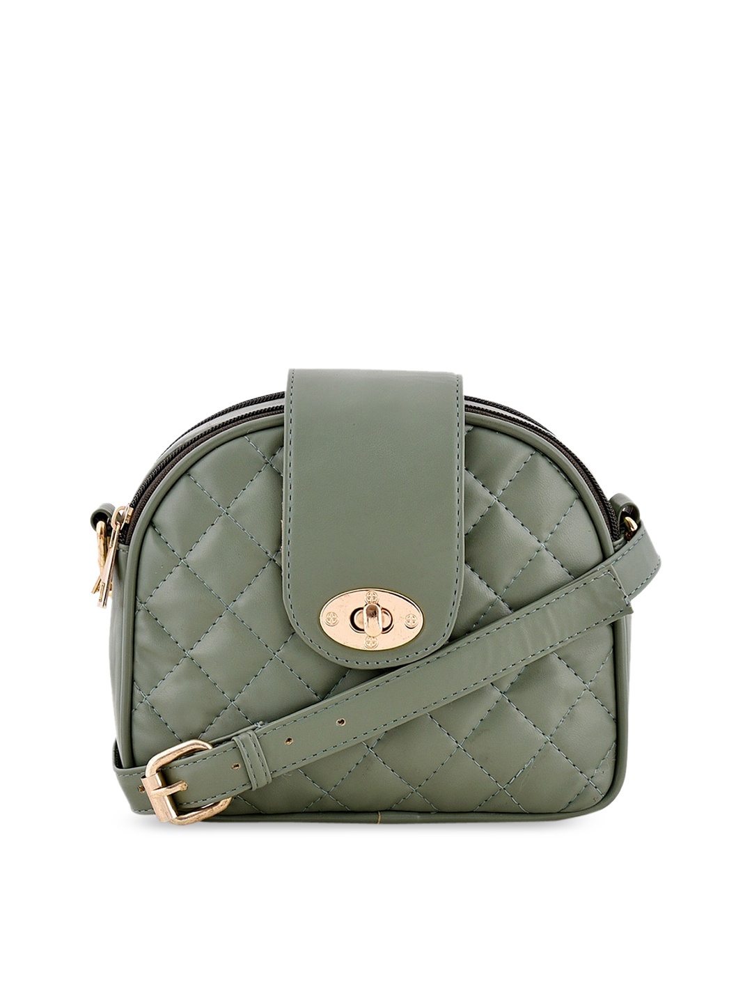 

Lychee bags Green Textured PU Structured Sling Bag with Quilted