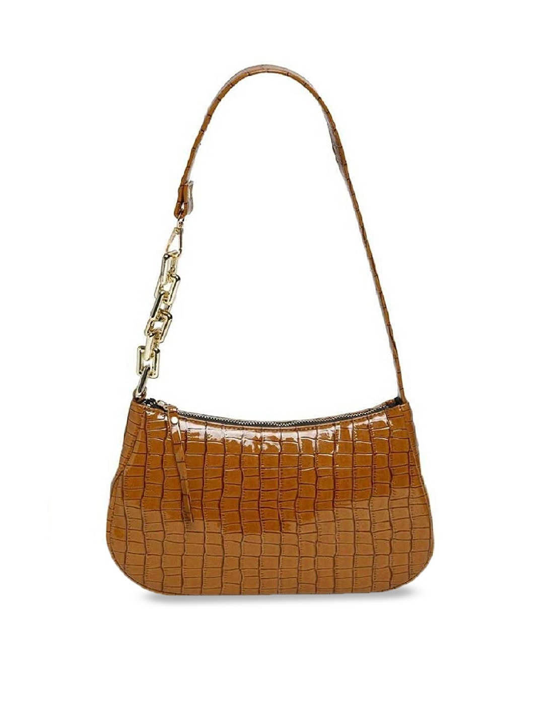 

Lychee bags Pu Croco Textured Structured Hobo Bag with Quilted, Tan