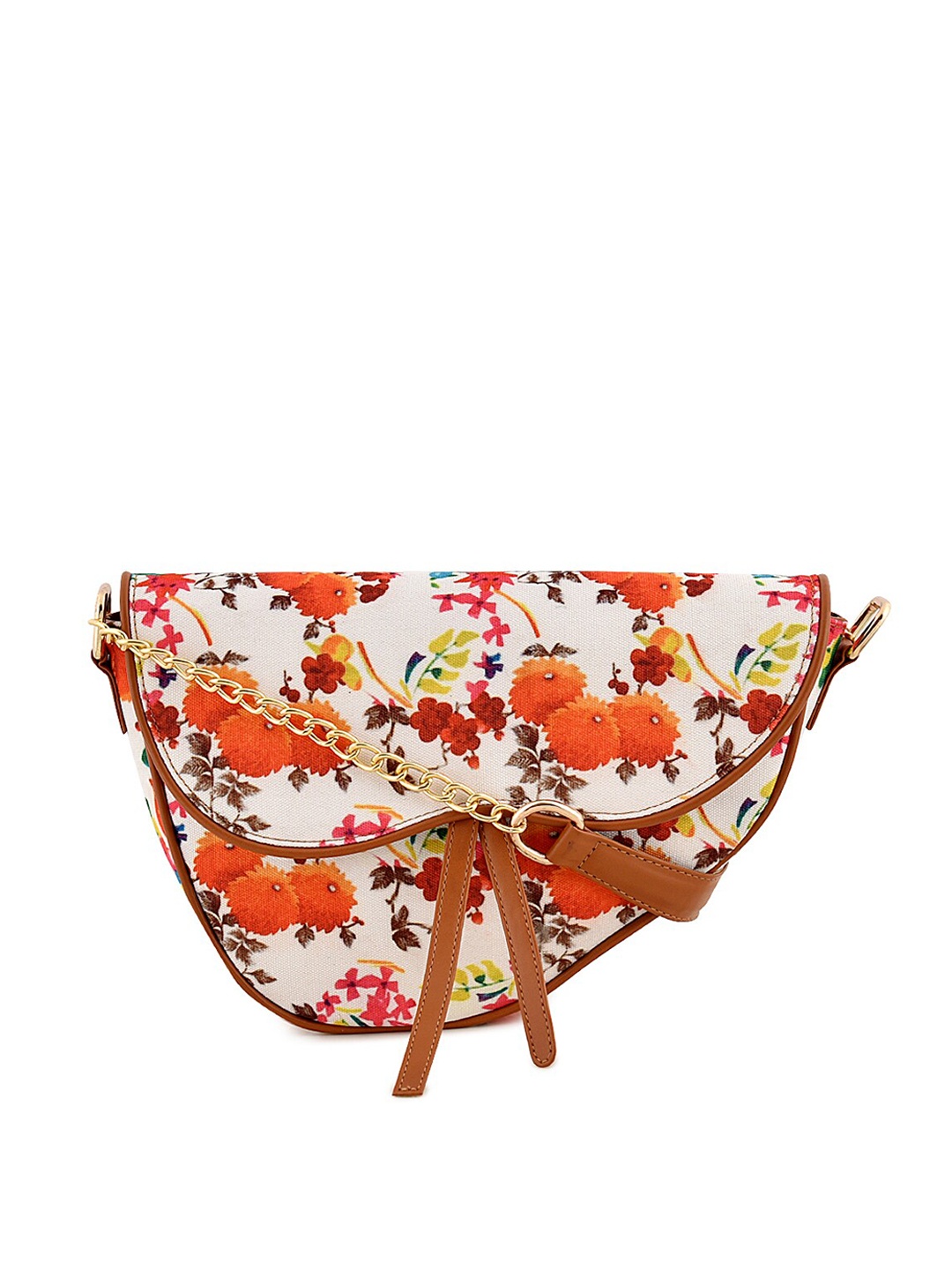 

Lychee bags Floral Printed Half Moon Sling Bag, Orange