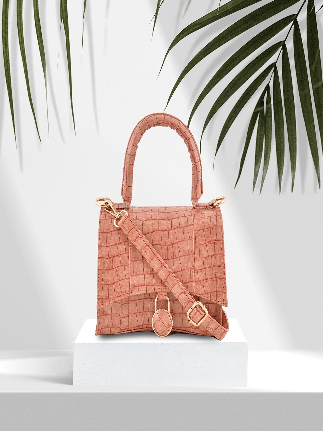 

Lychee bags Animal Textured PU Structured Handheld Bag, Peach