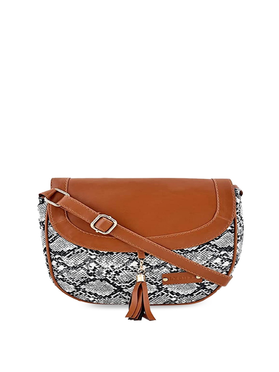 

Lychee bags Printed Structured Sling Bag with Tasselled, White