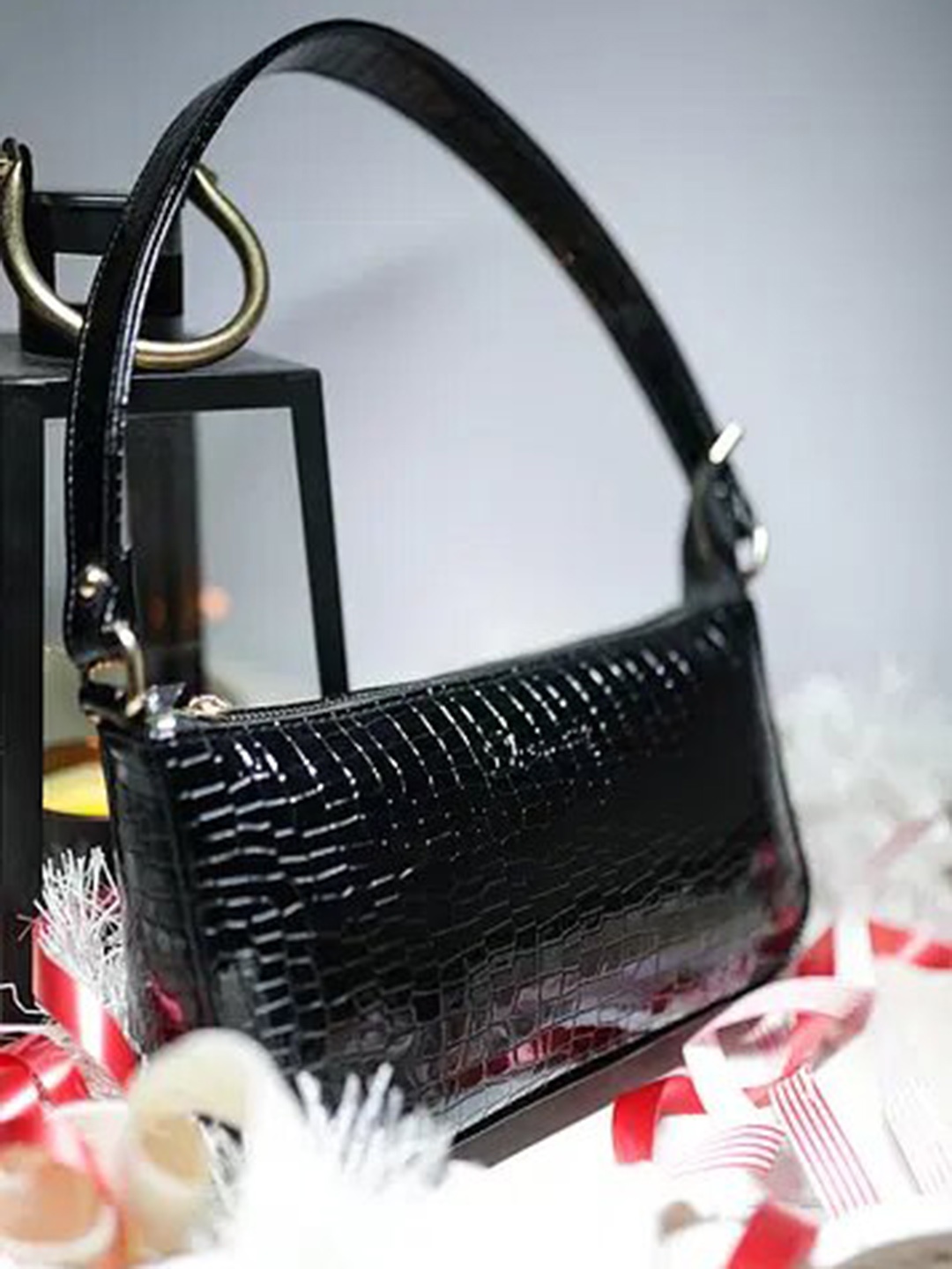 

Lychee bags Animal Textured Structured Shoulder Bag, Black