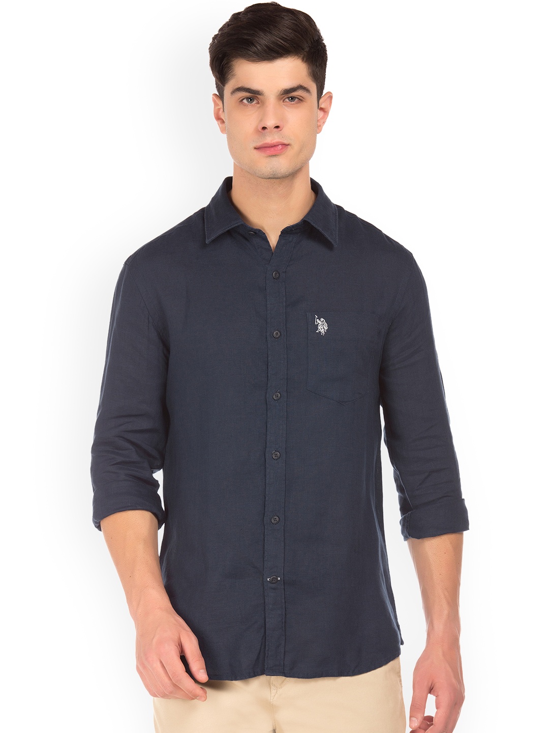 

U.S. Polo Assn. Men Solid Linen Casual Shirt, Na