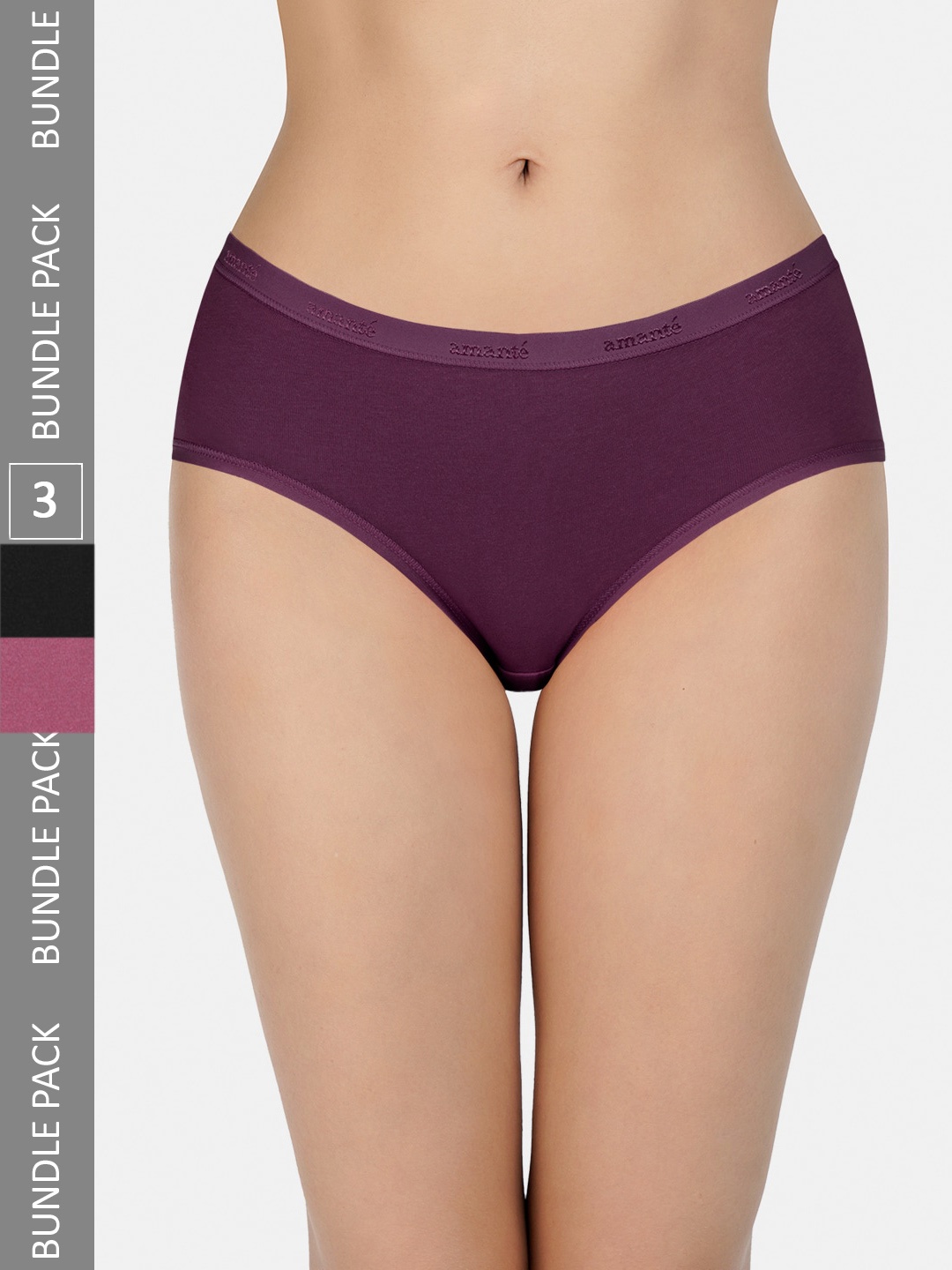 

Amante Women Solid Pack of 3 Low Rise Hipster Brief - PPK43001, Burgundy