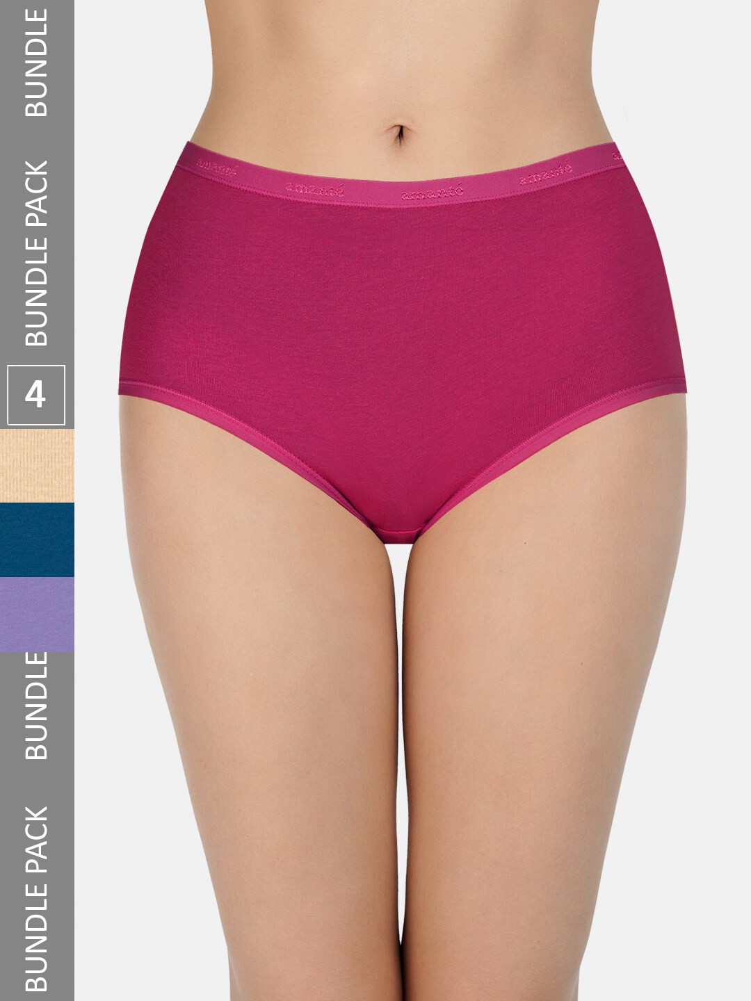 

Amante Pack of 3 Solid High-Rise High Waist Basic Briefs - PPK53001, Purple