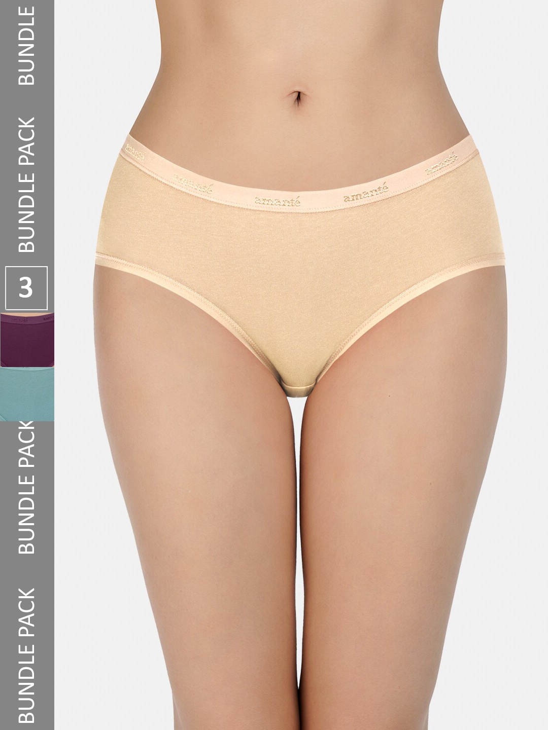 

Amante Pack of 3 Solid Low Rise Hipster Briefs- PPK43001, Beige