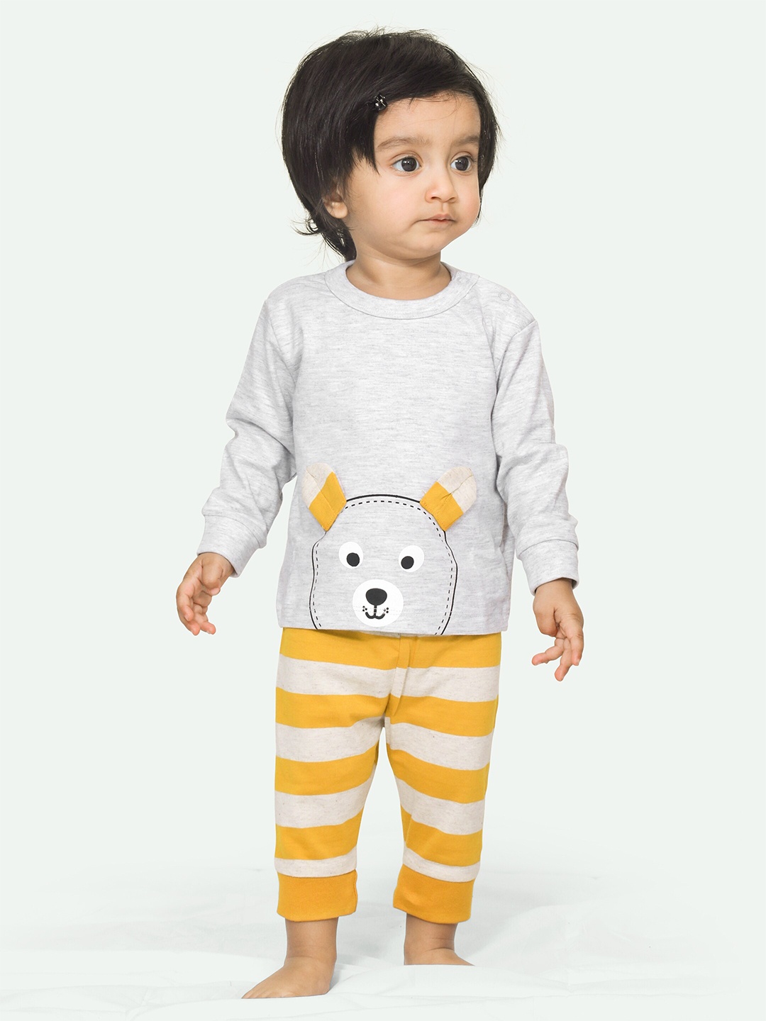 

ariel Infants Printed Cotton T-shirt with Pyjamas Clothing Set, Grey