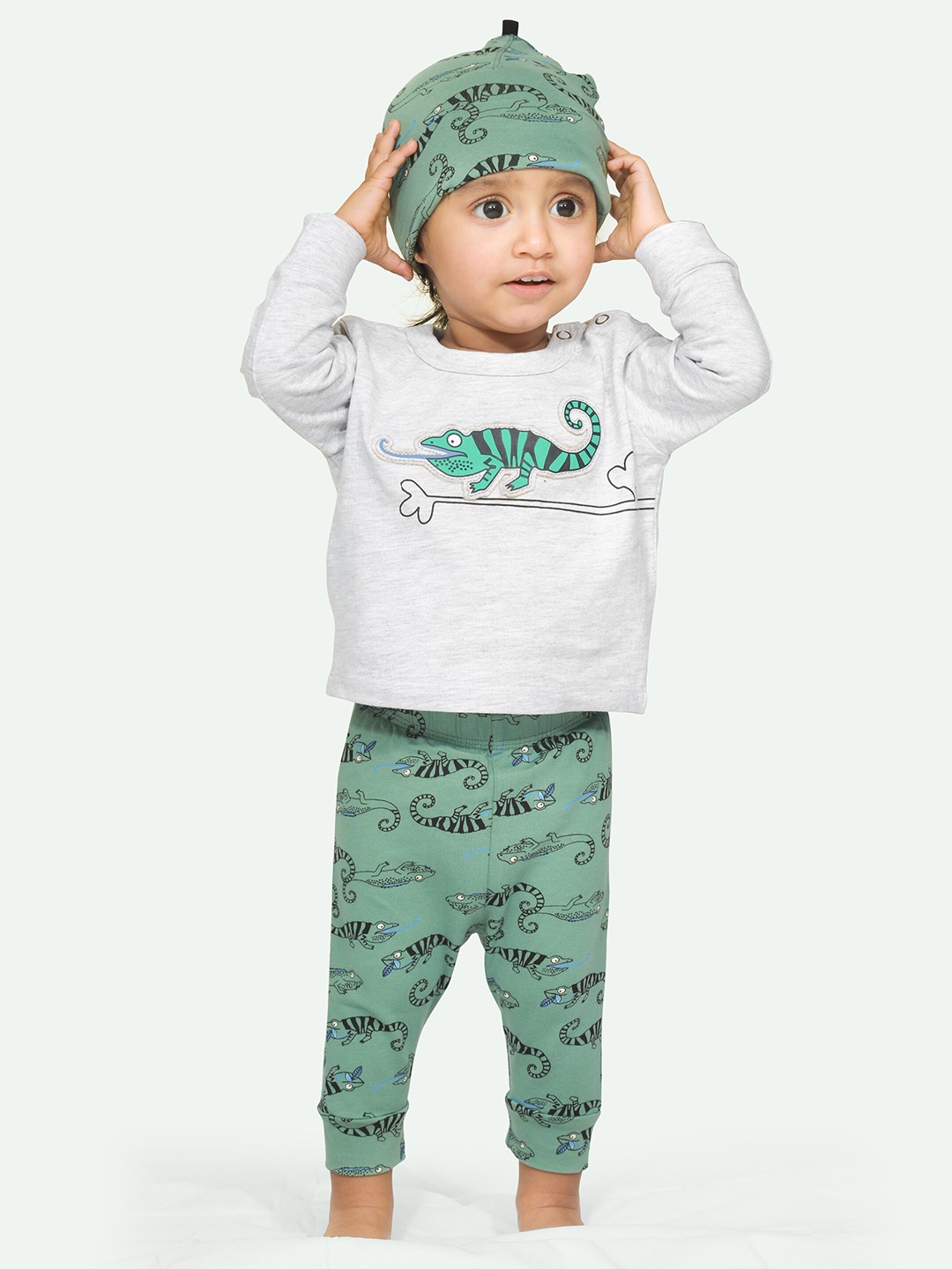 

ariel Infant Kids Printed Pure Cotton T-shirt with Pyjamas, Grey melange