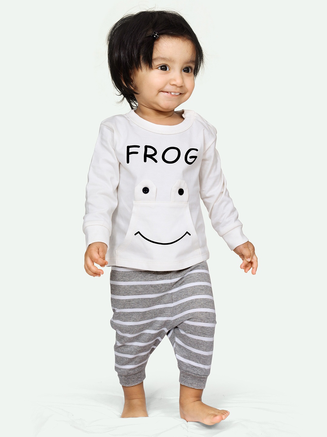 

ariel Infants Printed Cotton T-shirt with Pyjamas Clothing Set, White