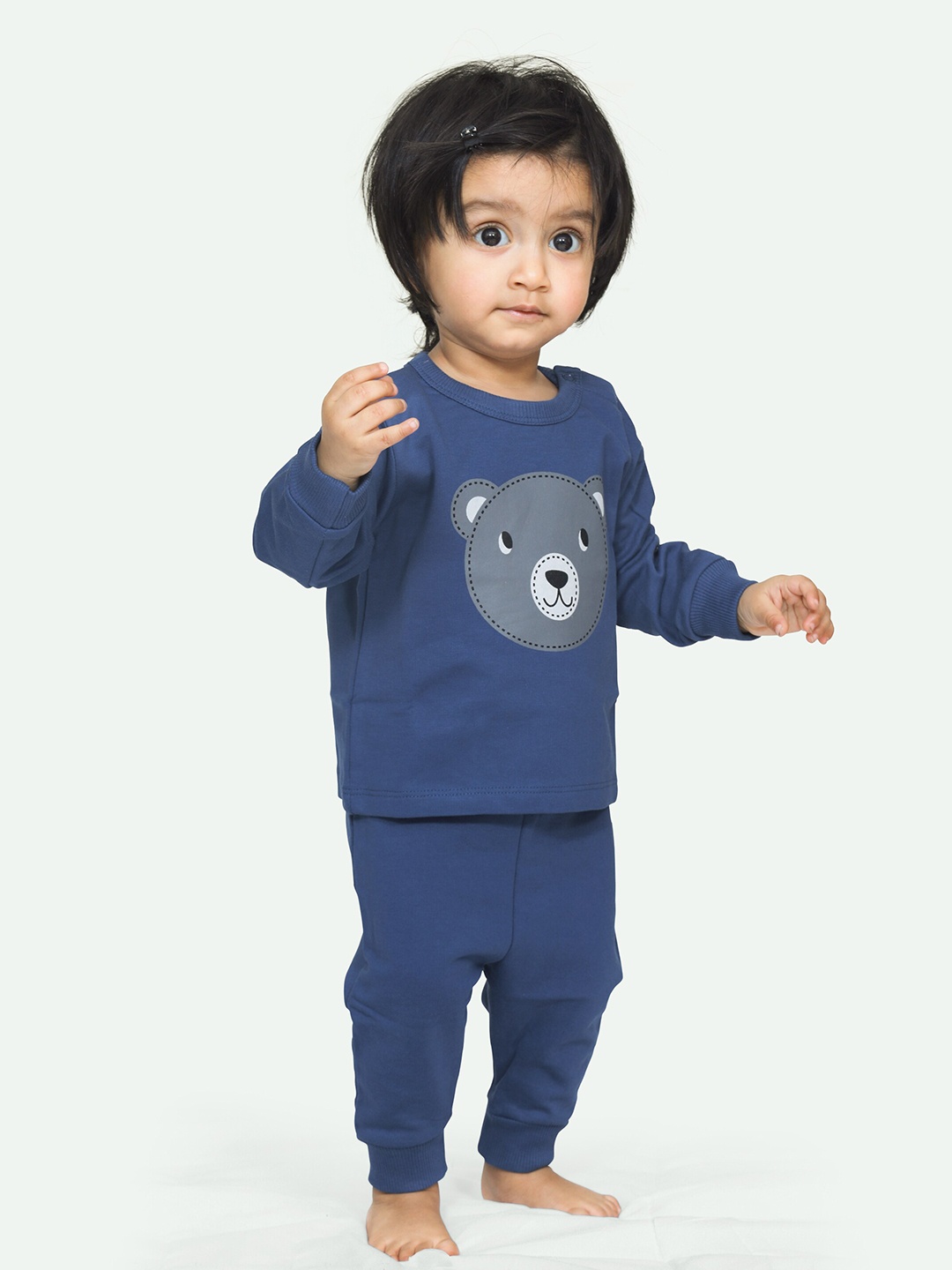 

ariel Infants Printed Cotton T-shirt with Pyjamas Clothing Set, Navy blue