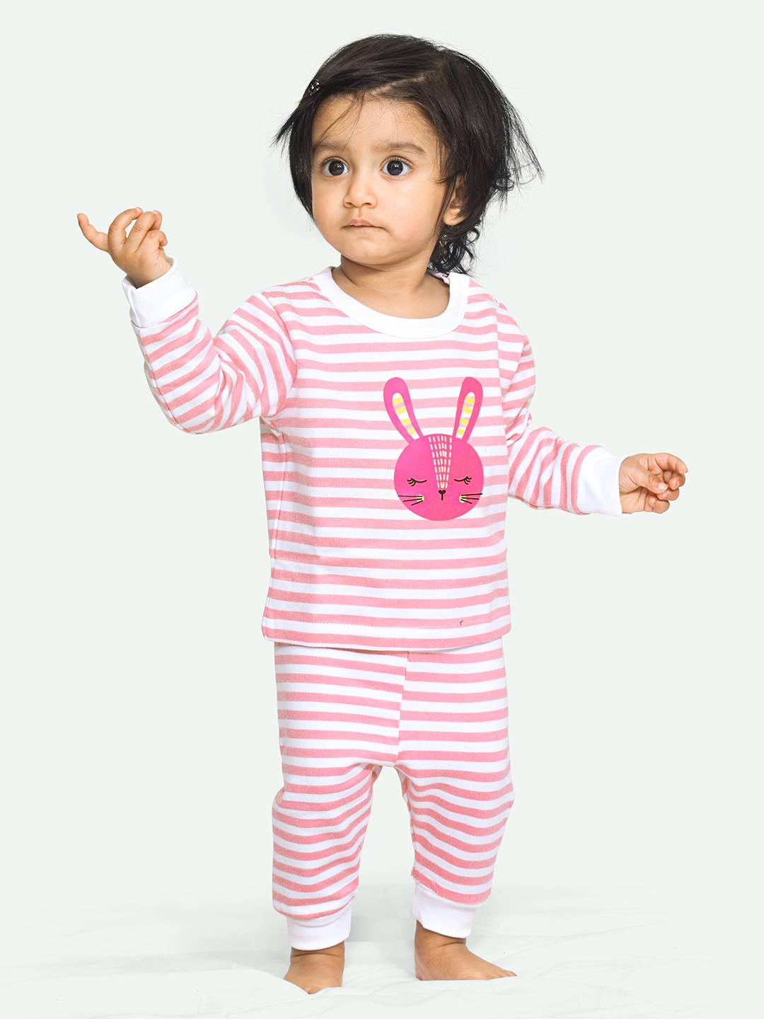 

ariel Infant Kids Printed Pure Cotton T-shirt with Pyjamas, Pink