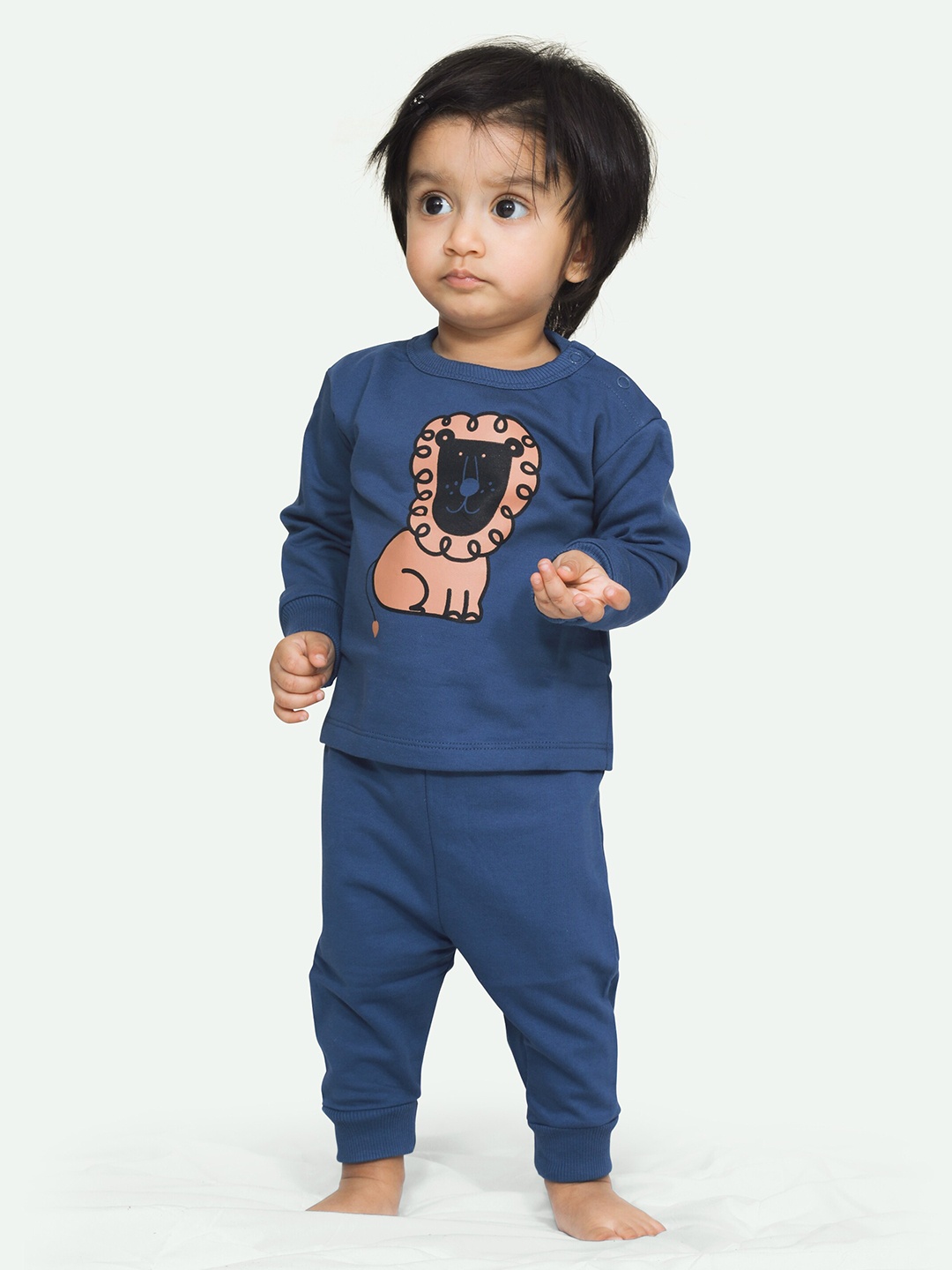 

ariel Infant Kids Printed Pure Cotton T-shirt with Pyjamas, Navy blue