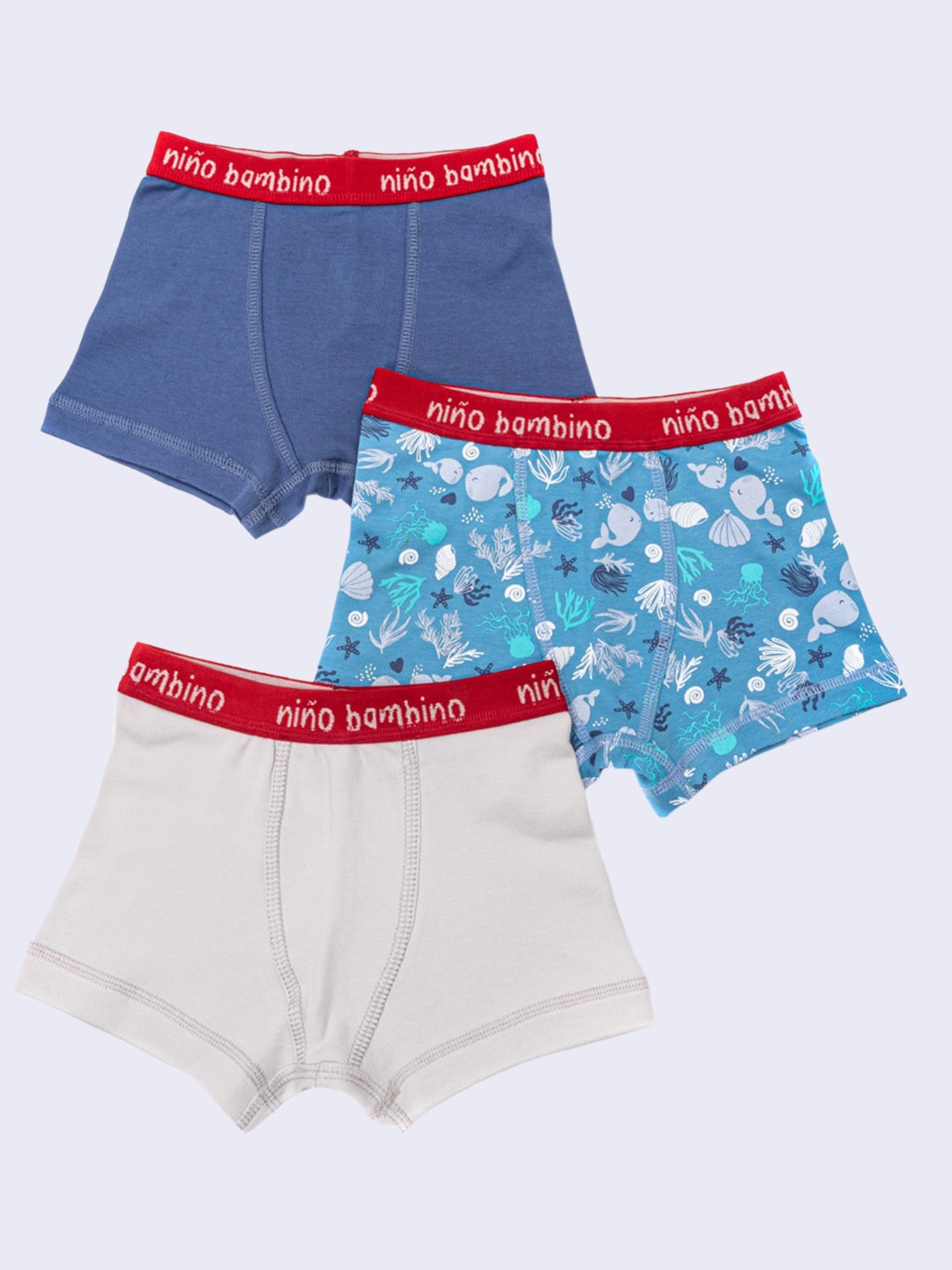 

Nino Bambino Boys Pack Of 3 Printed Pure Cotton Boyshorts Briefs NBBR23MIX989, Off white