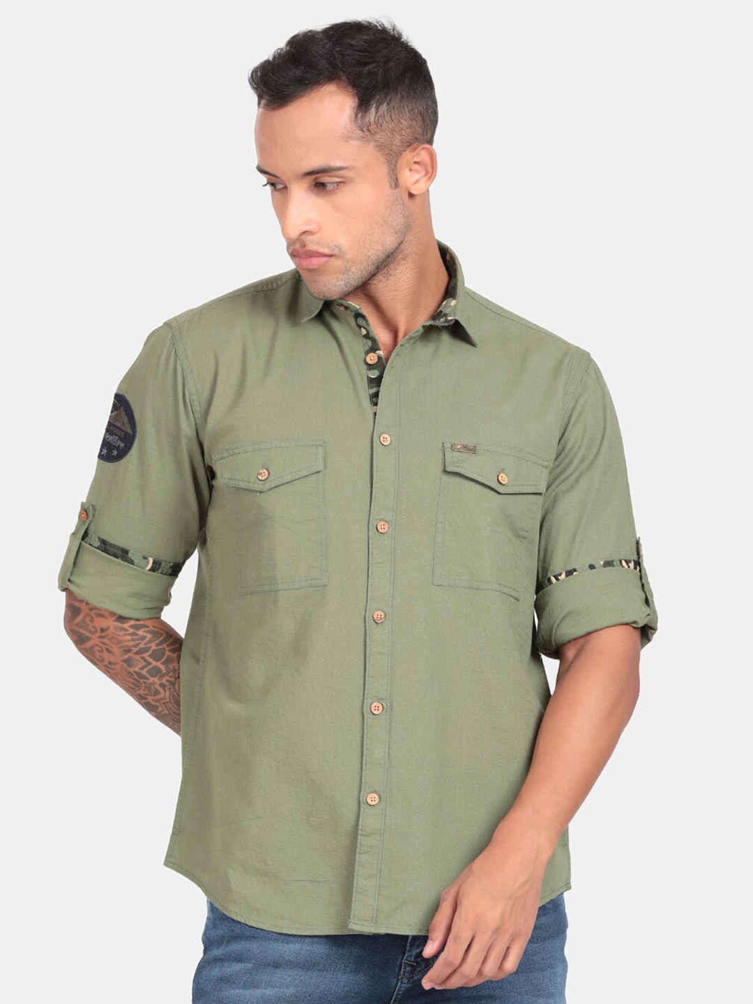 

RUG WOODS Casual Cotton Shirt, Olive