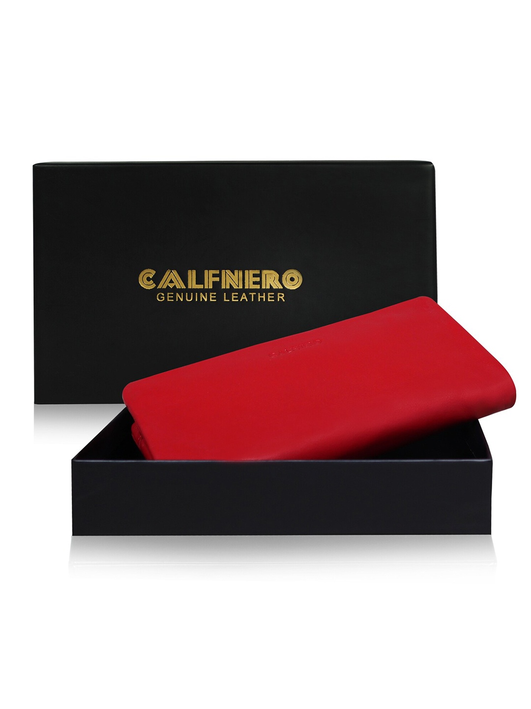 

CALFNERO Women Leather Zip Around Wallet, Red