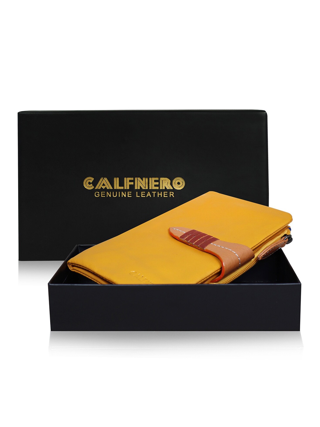 

CALFNERO Women Leather Two Fold Wallet, Yellow
