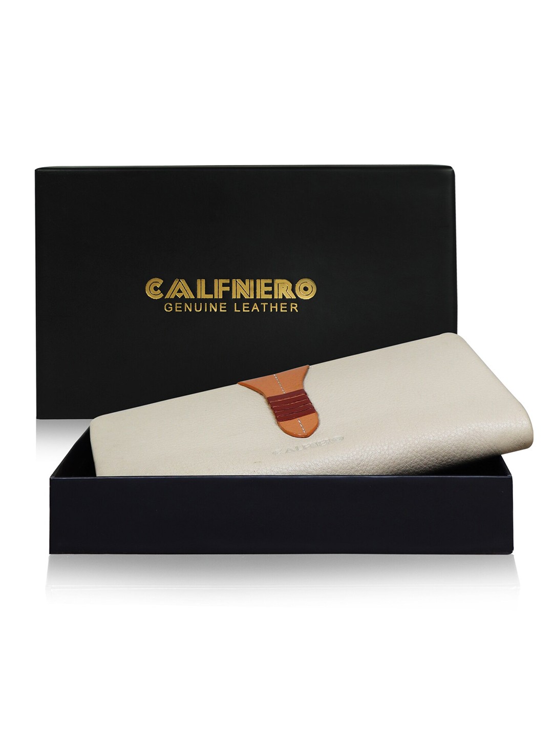

CALFNERO Women Leather Zip Around Wallet, Beige