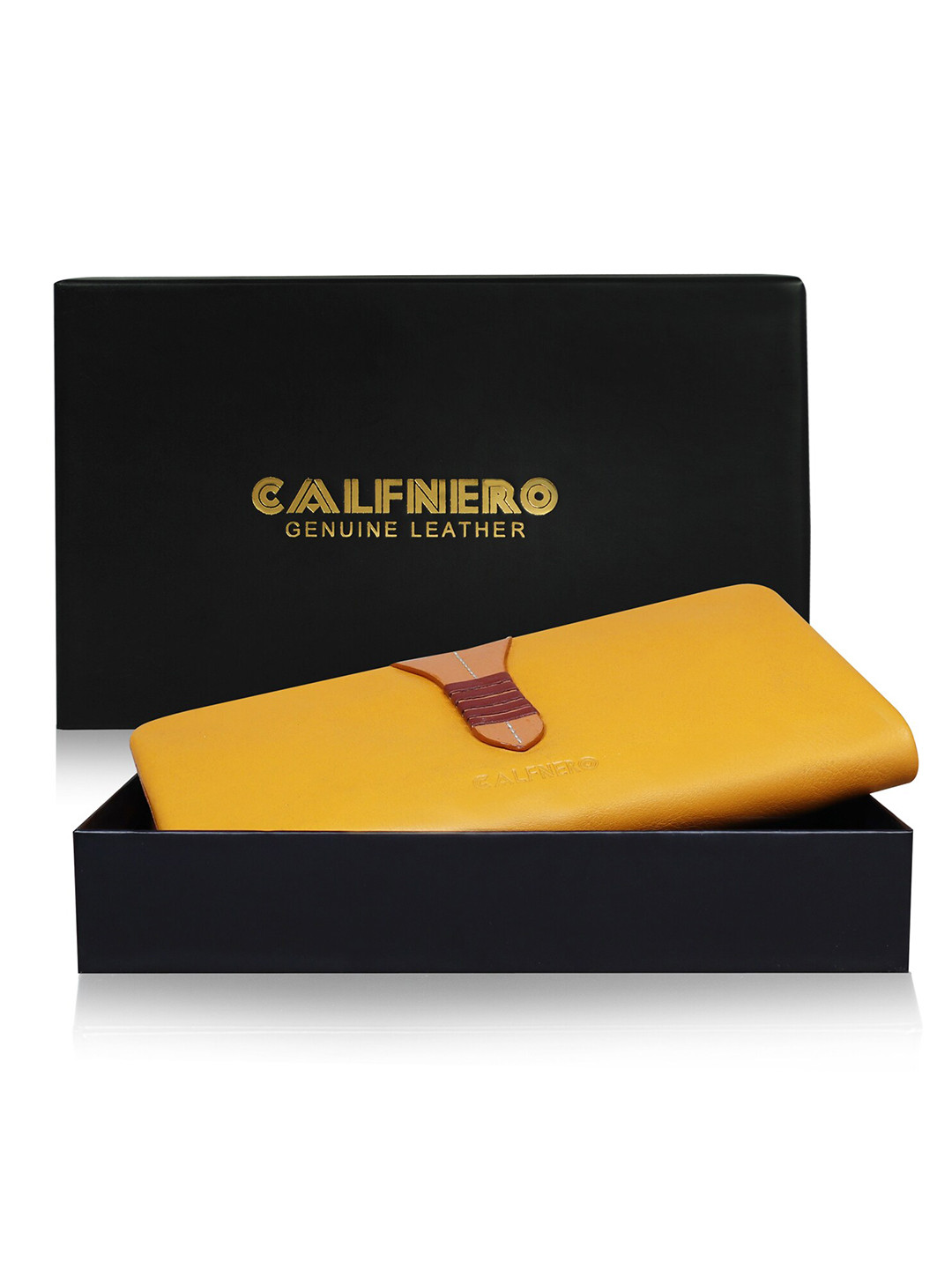 

CALFNERO Women Leather Zip Around Wallet, Yellow