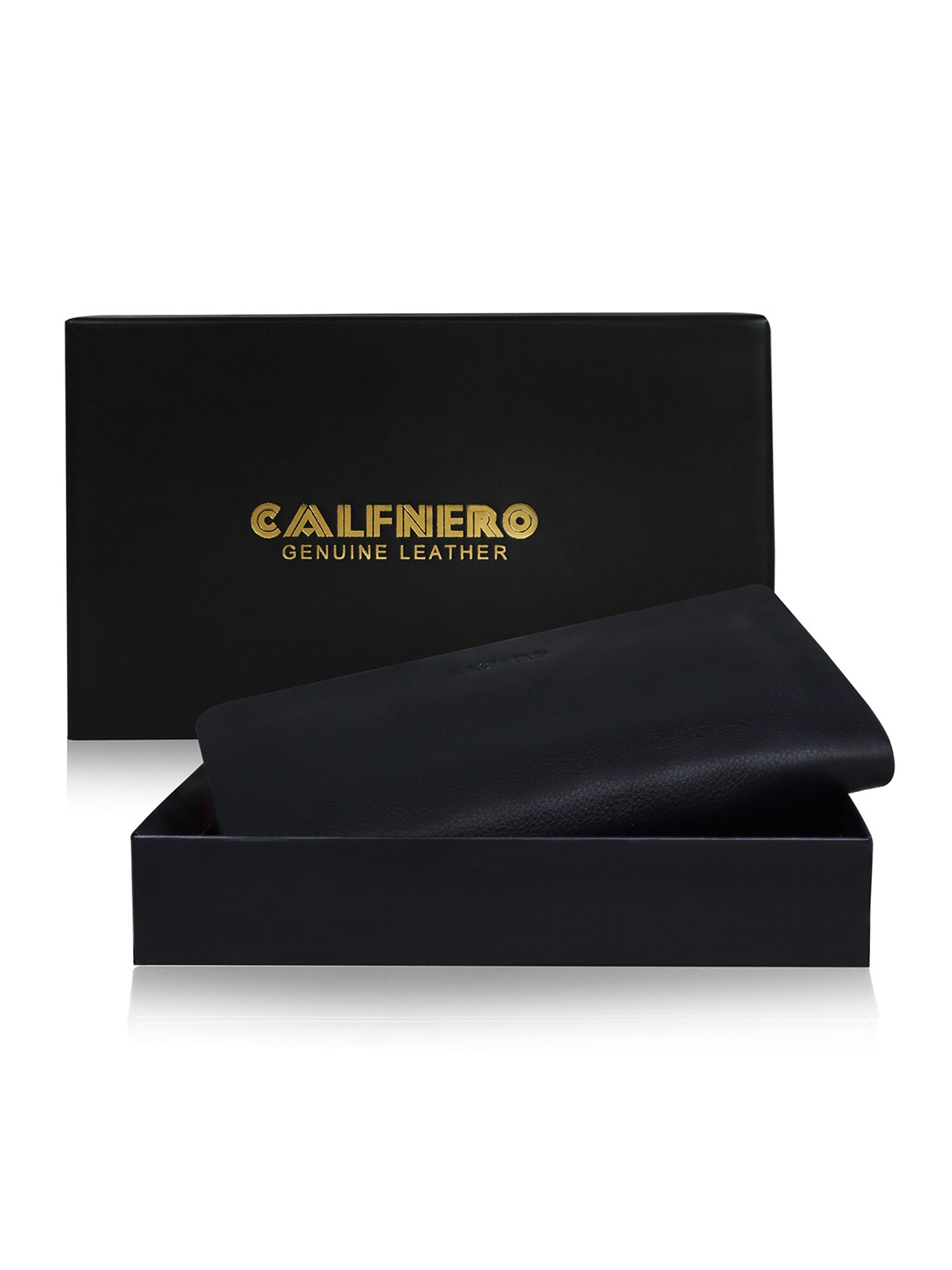 

CALFNERO Women Genuine Leather Zip Around Wallet, Black