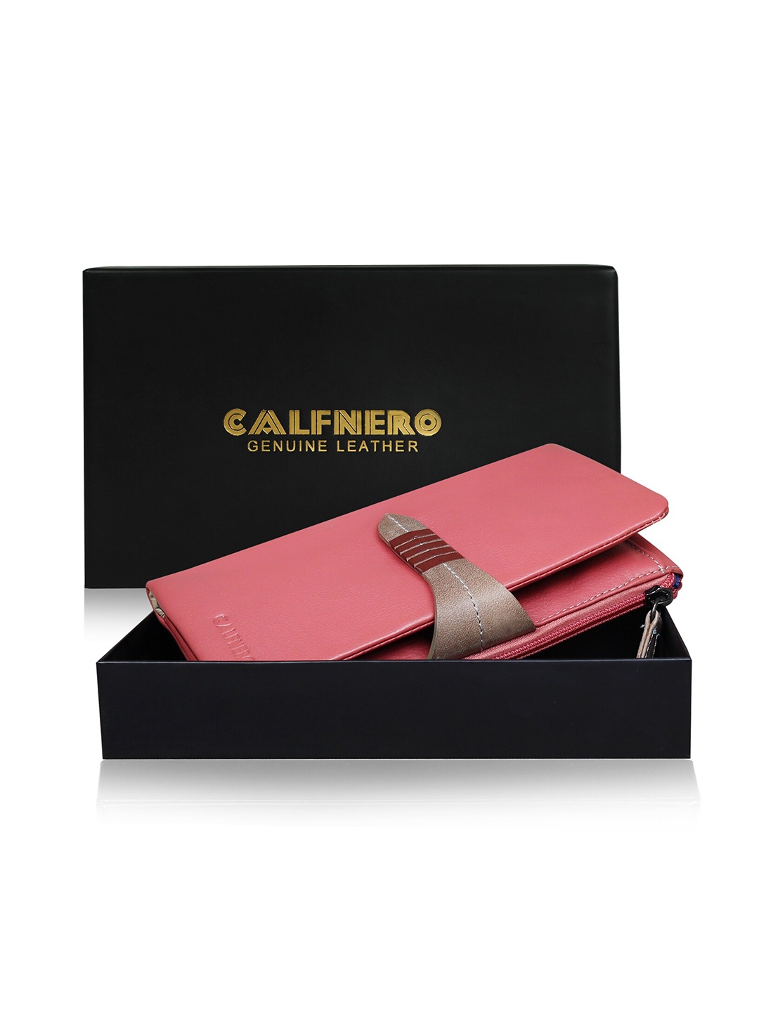 

CALFNERO Women Genuine Leather Two Fold Wallet with SD Card Holder, Pink