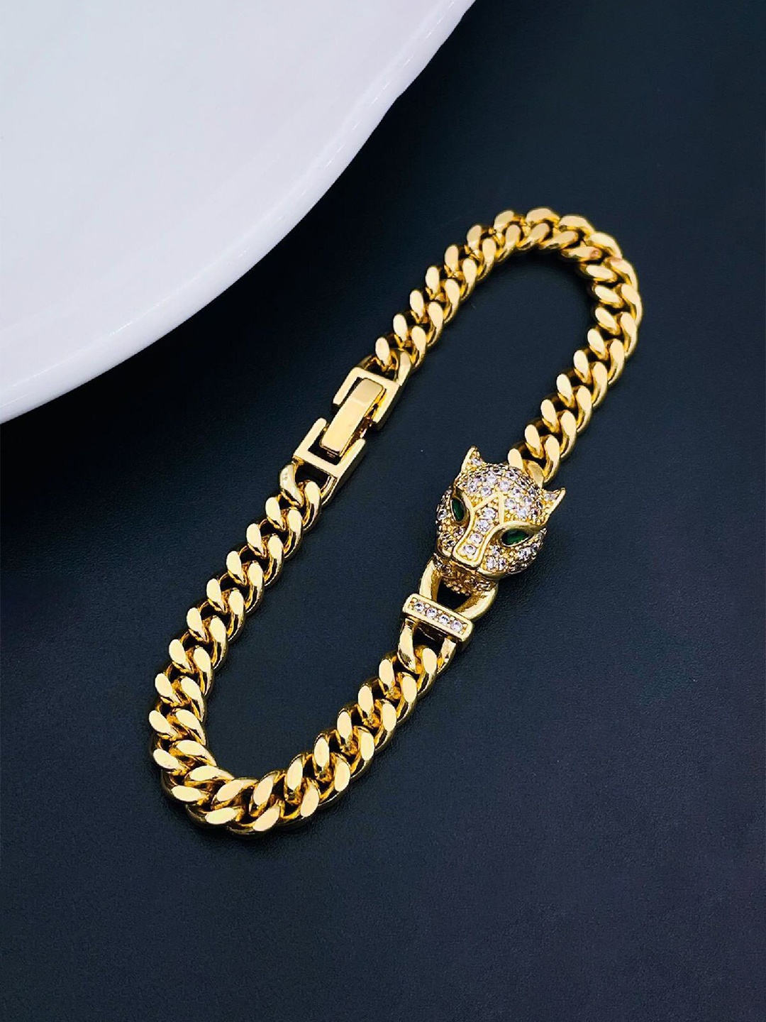 

ZIVOM Women Brass Cubic Zirconia Gold-Plated Link Bracelet, White
