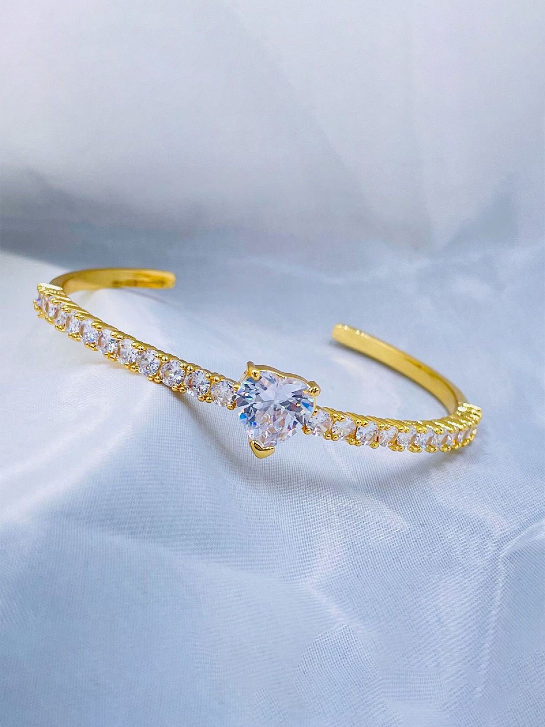 

ZIVOM Women Brass Cubic Zirconia 18K Gold Gold-Plated Cuff Bracelet
