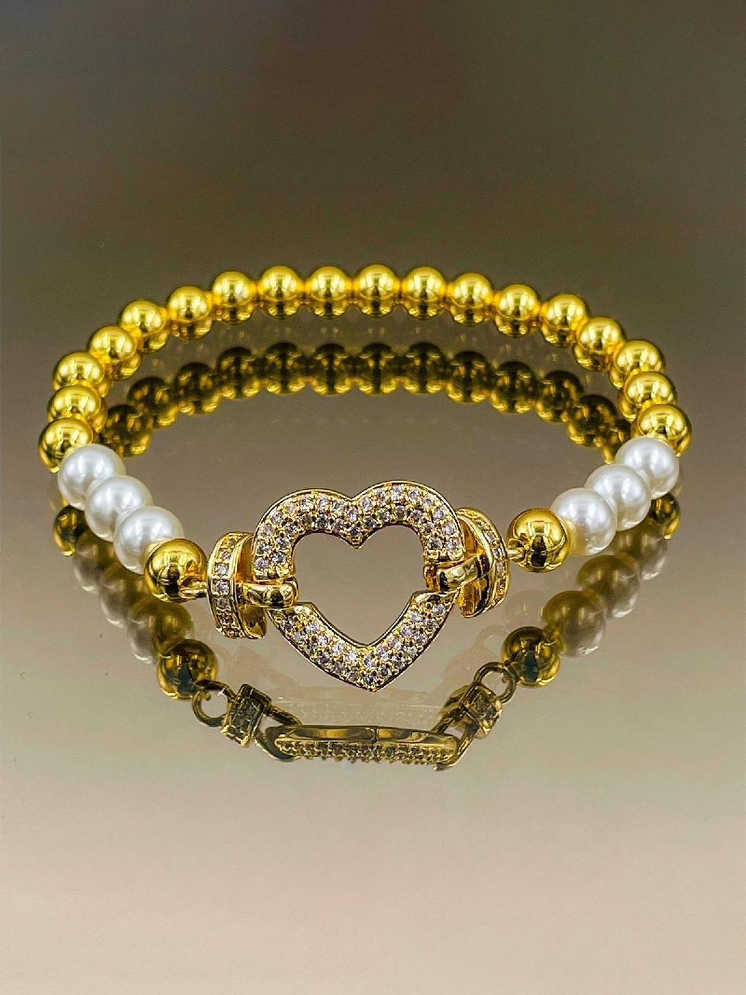 

ZIVOM Women White & Gold-Toned Brass Cubic Zirconia Gold-Plated Bracelet