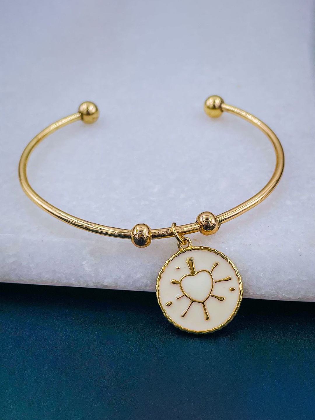 

ZIVOM Women Brass Enamelled Gold-Plated Kada Bracelet, White