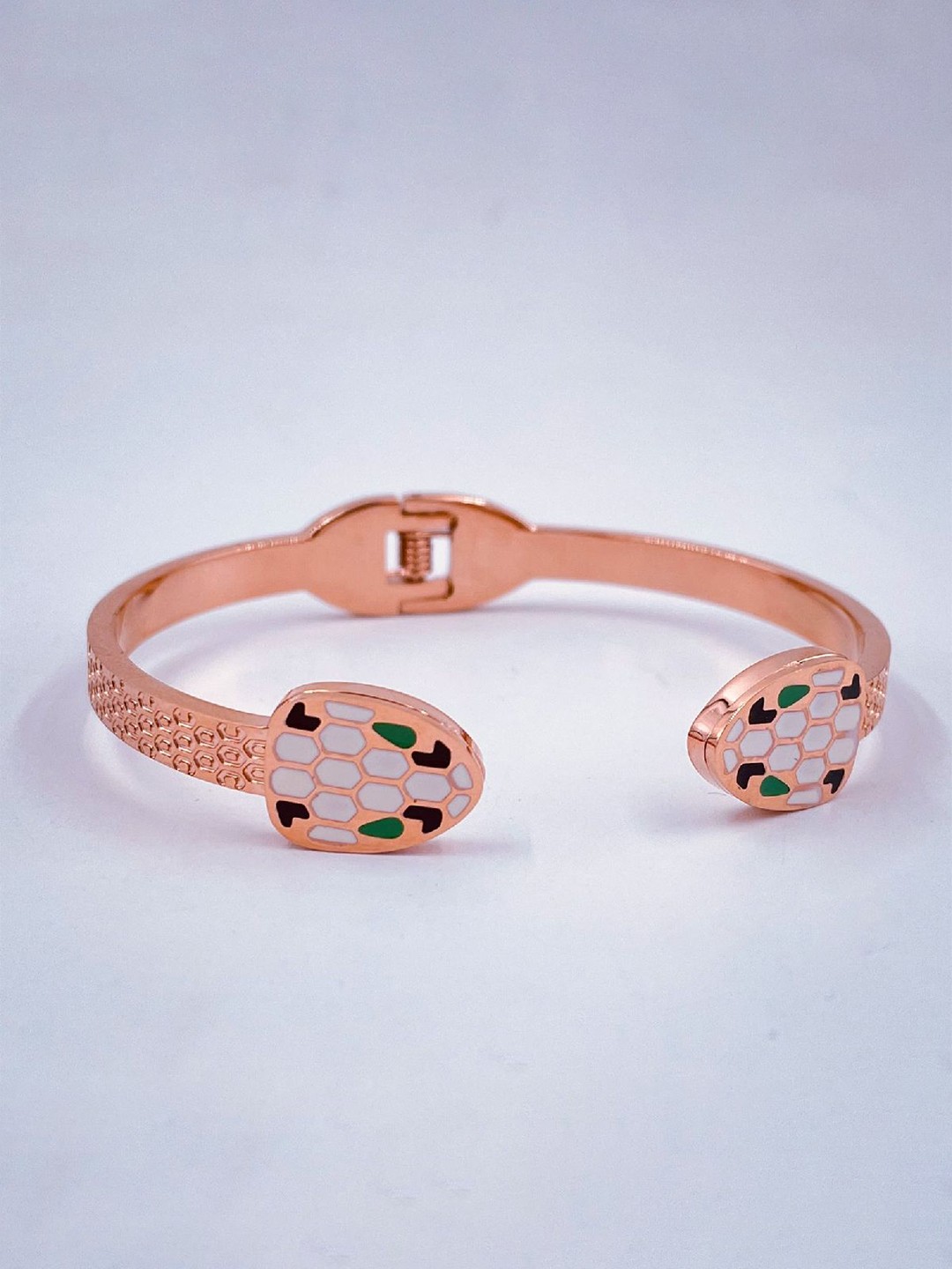 

ZIVOM Women Enamelled Rose Gold-Plated Kada Bracelet, Green