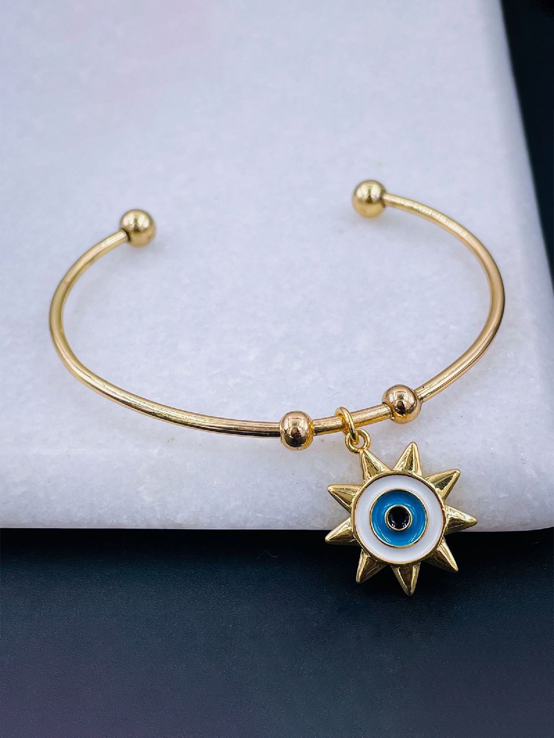 

ZIVOM Women Gold-Plated Star Evil Eye Free Size Bangle Cuff