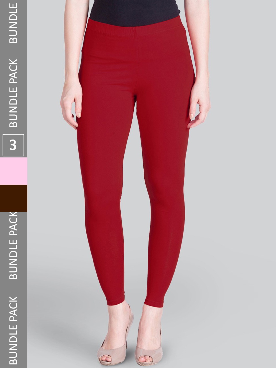

LYRA Pack Of 3 Ankle-Length Leggings, Red