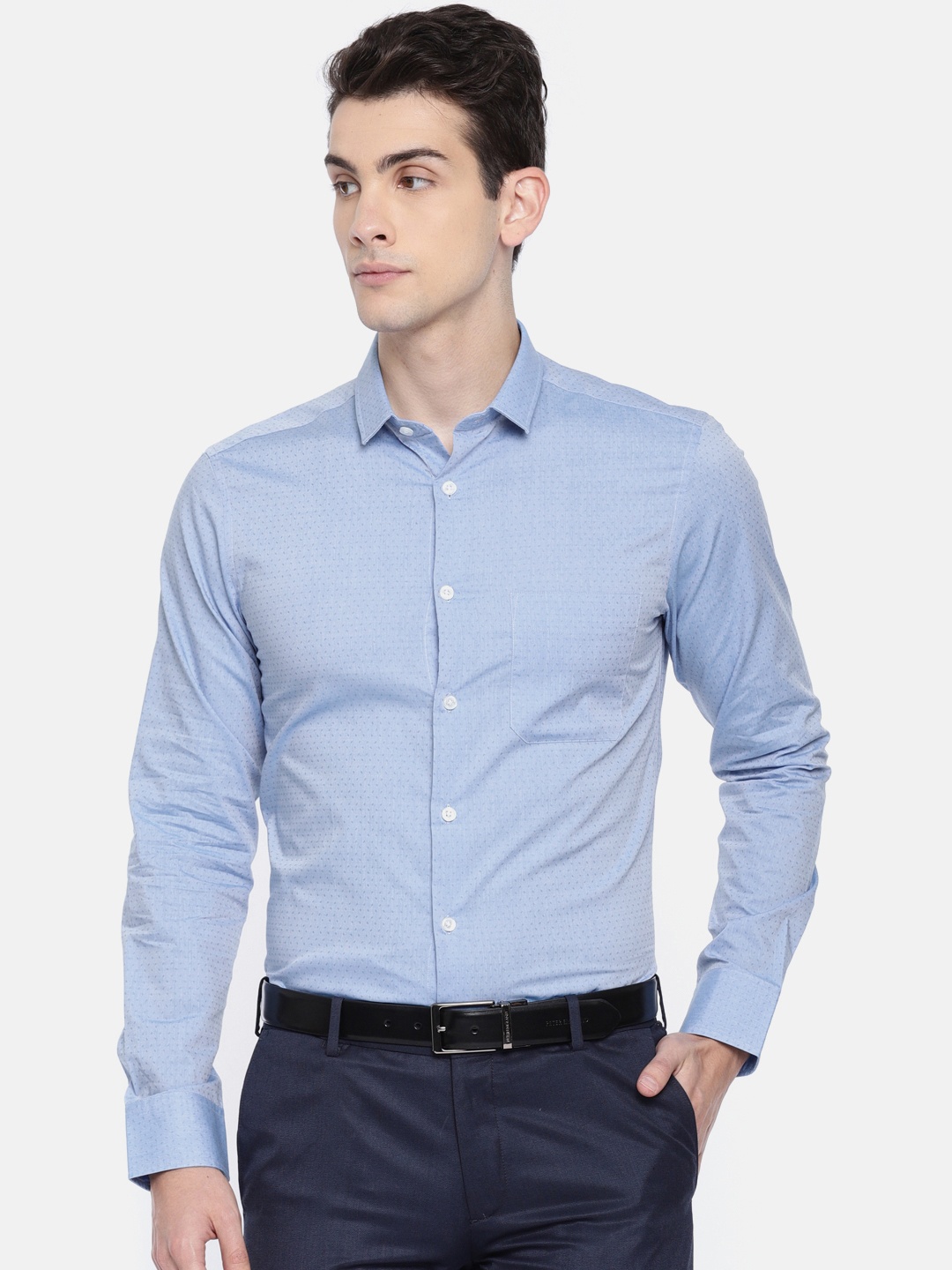

U.S. Polo Assn. Tailored Men Blue Slim Fit Self-Design Formal Shirt