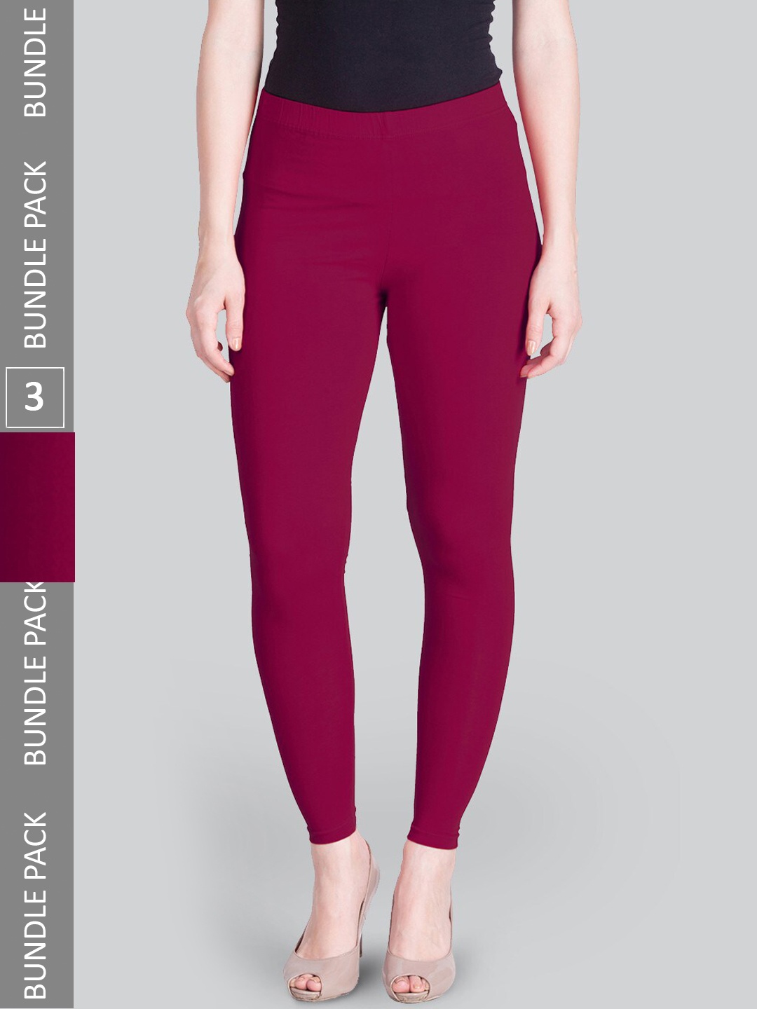 

LYRA Pack Of 3 Ankle-Length Leggings, Red