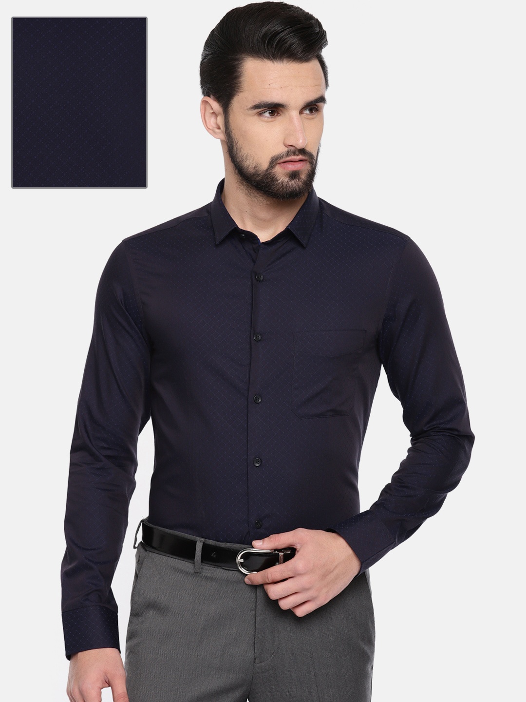 

U.S. Polo Assn. Tailored Men Navy Blue Slim Fit Self-Design Formal Shirt