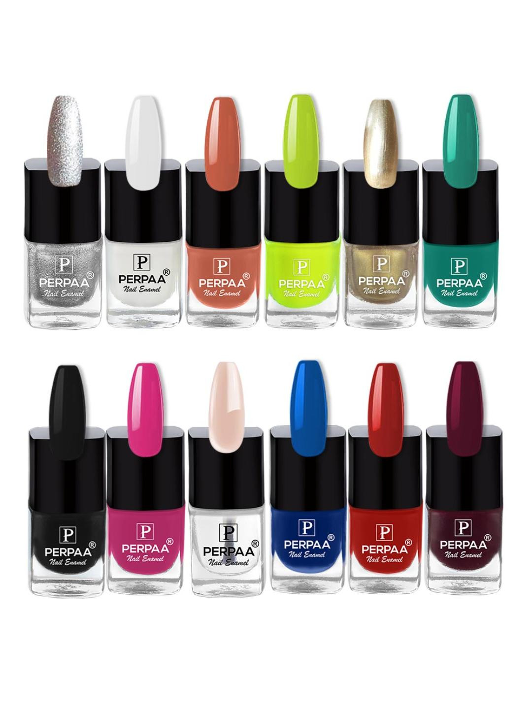 

PERPAA Set Of 12 Trendy Quick-Drying Gel Based Nail Polish 5ml Each - Combo 48, Red