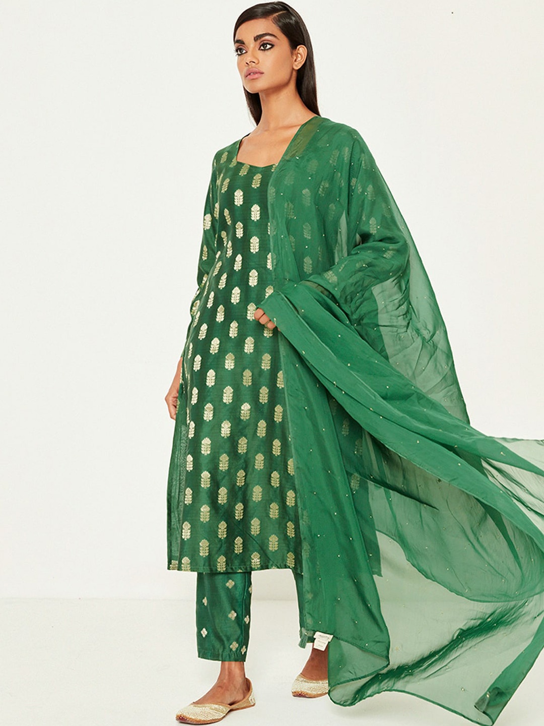 

Ancestry Ethnic Motifs Printed Jacquard Straight Kurta, Green