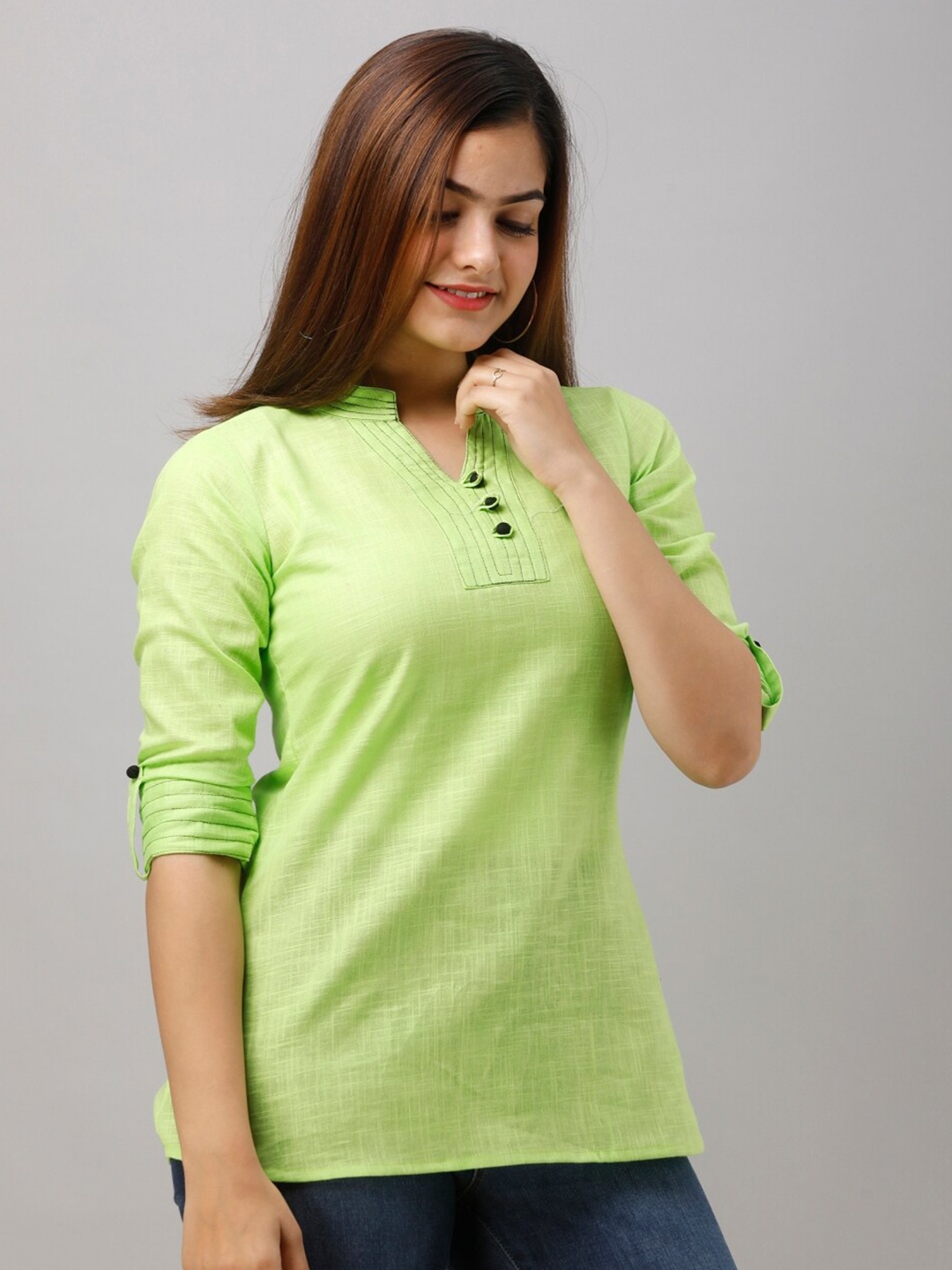 

KALINI Mandarin Collar Top, Green