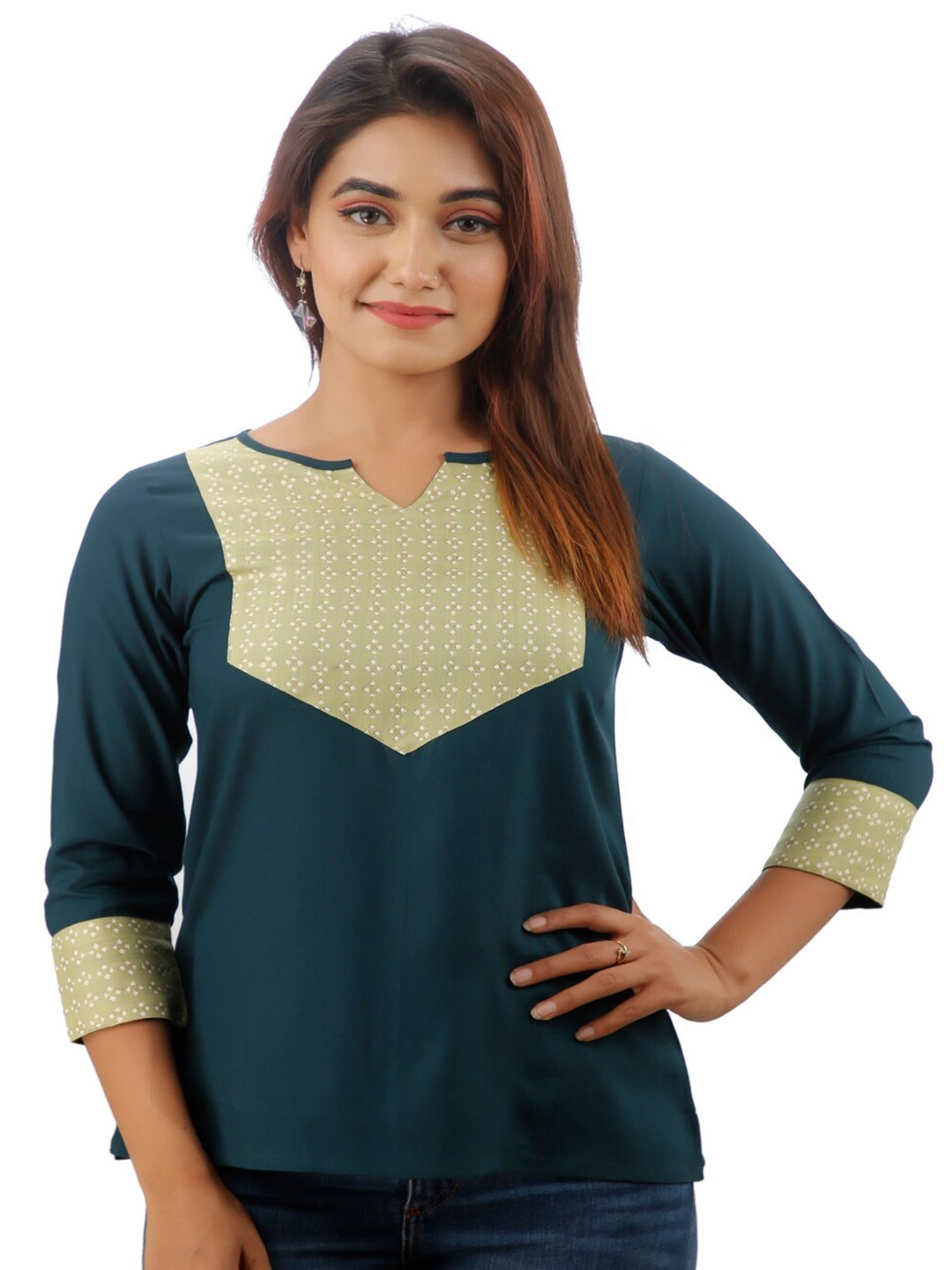 

KALINI Ethnic Motifs Printed Top, Green