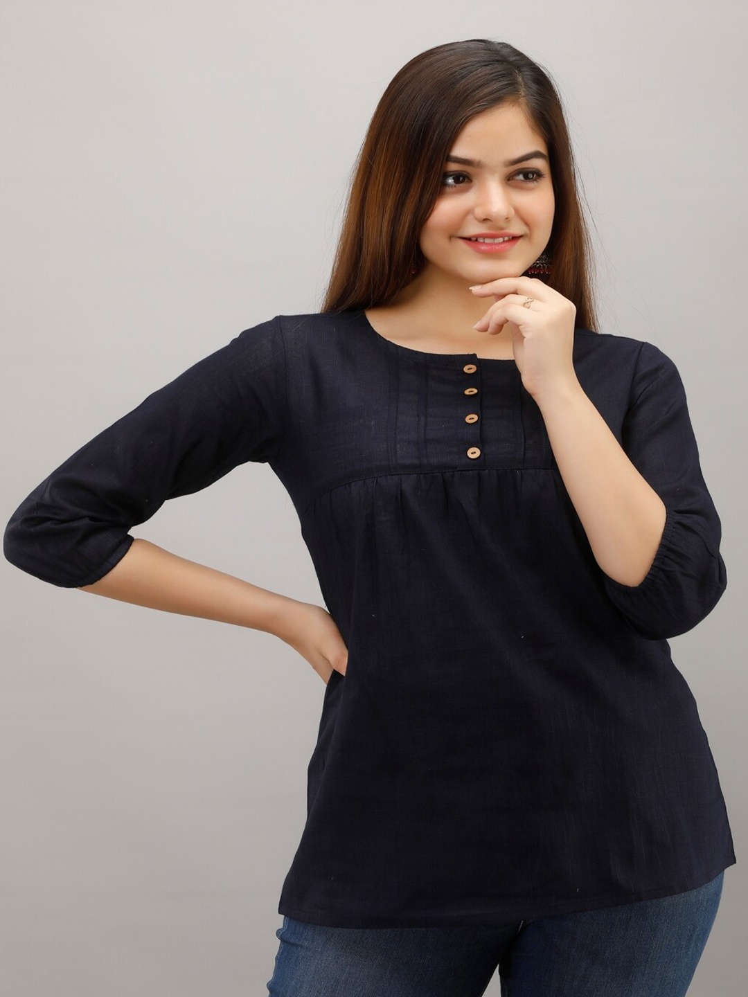 

KALINI Regular Round Neck Cotton Top, Blue