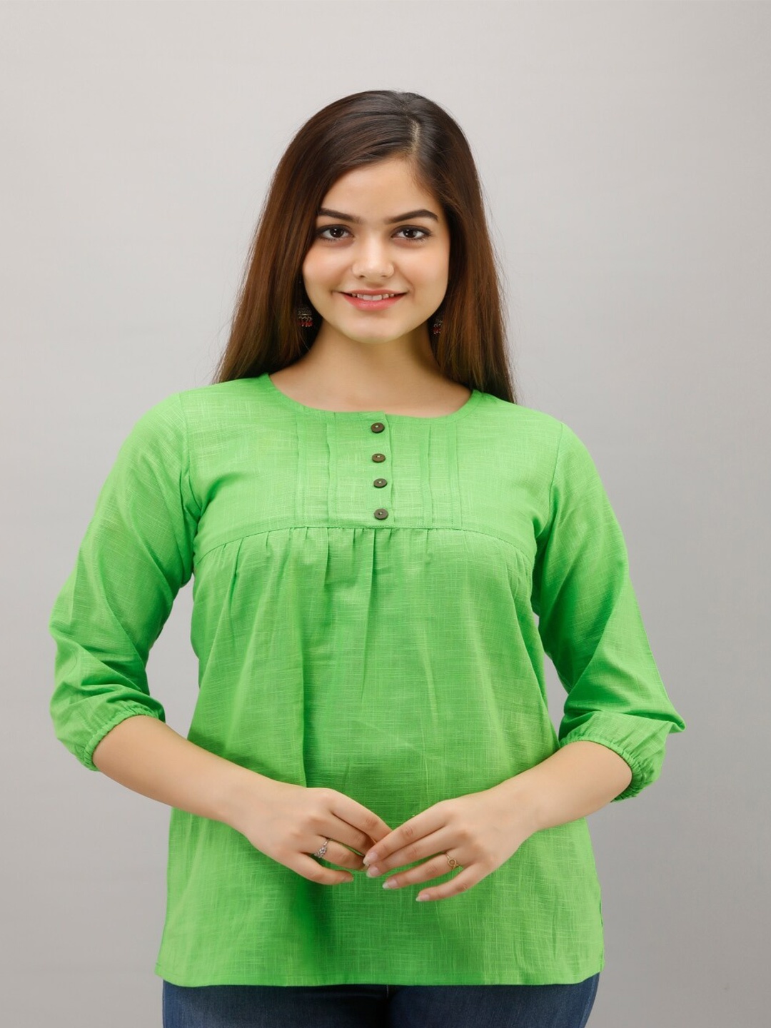 

KALINI Pleated Boat Neck Top, Green