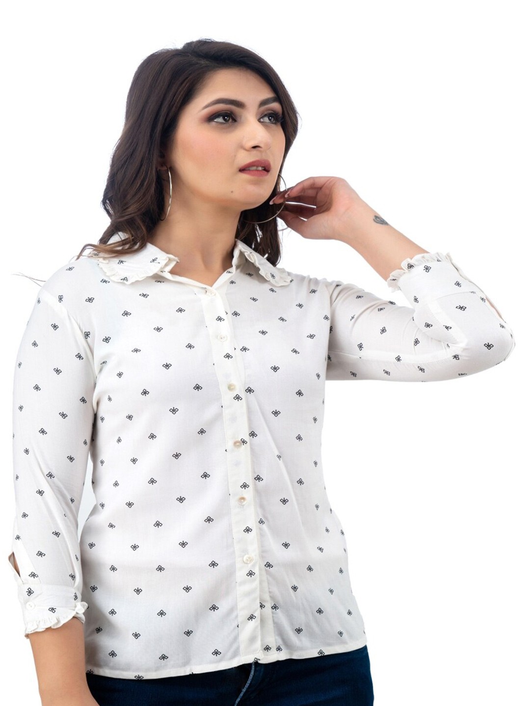 

KALINI Micro Ditsy Printed Casual Shirt, White