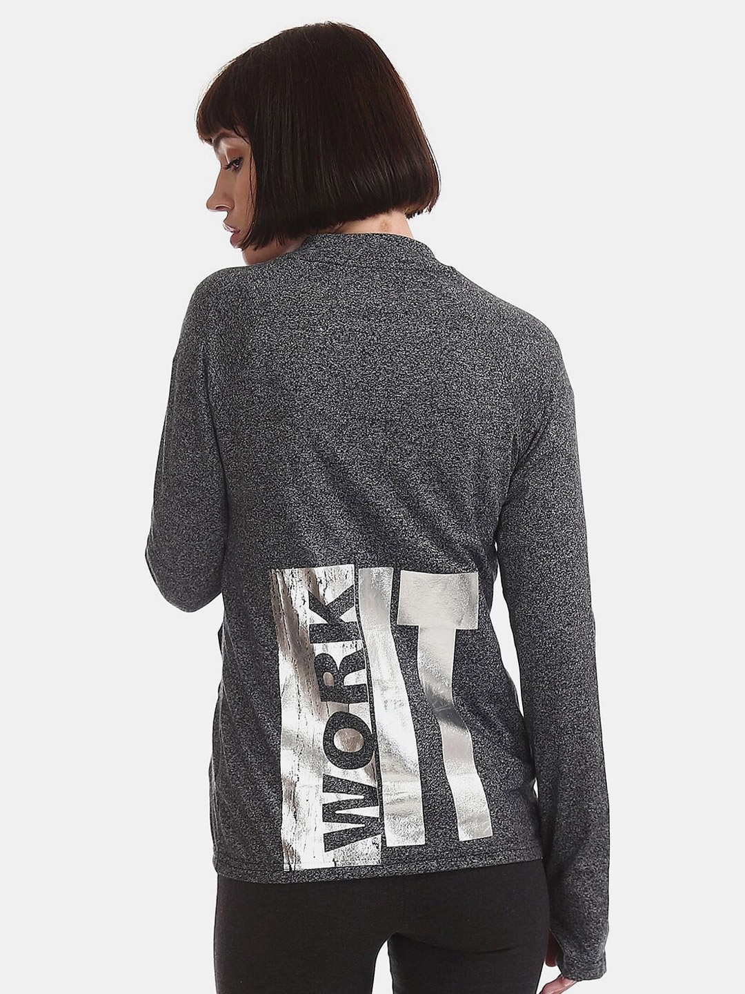

V-Mart Front-Open High Neck Cotton Sweatshirt, Grey