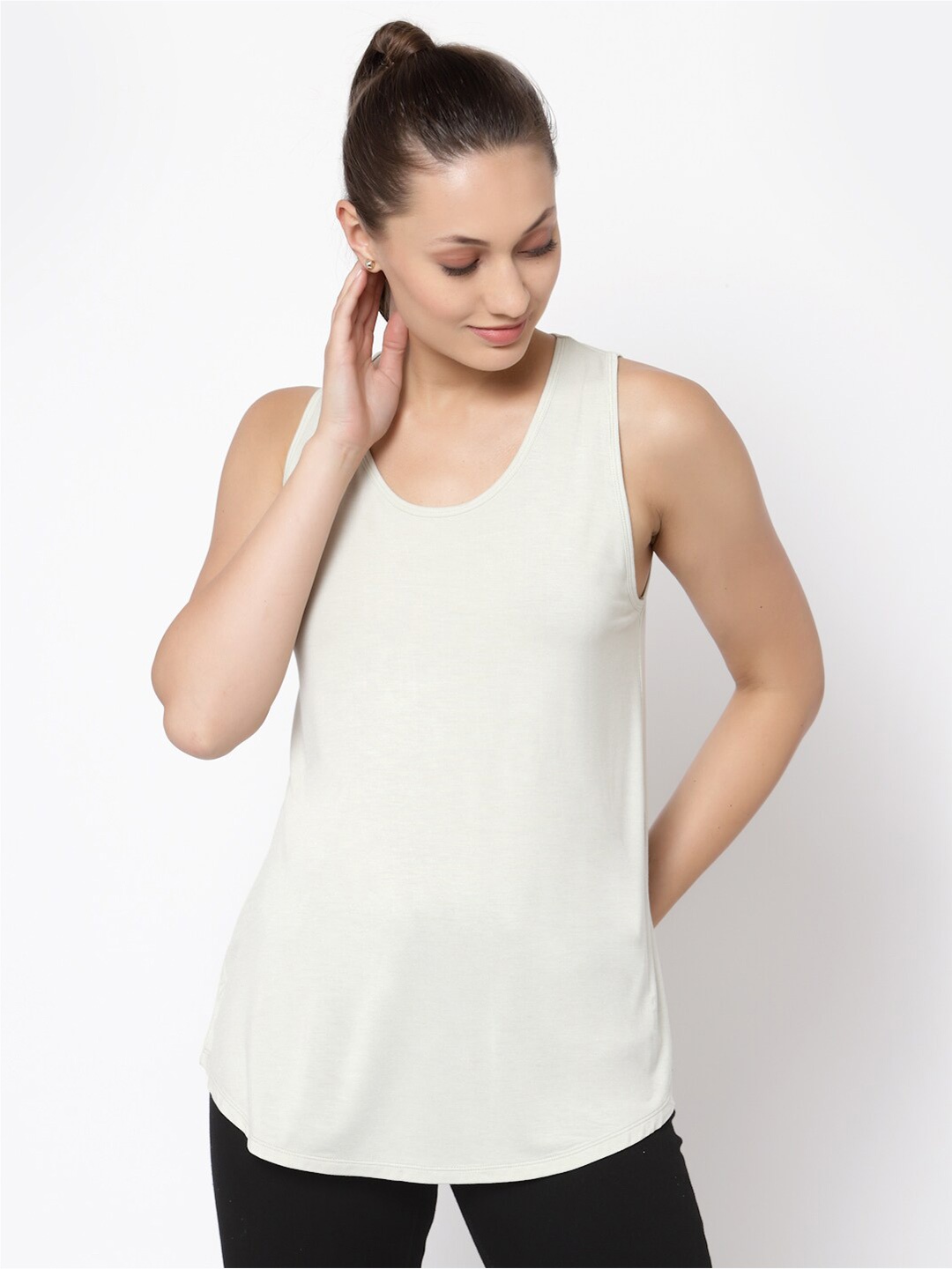 

YOONOY Sleeveless Curved Tank Top, Off white