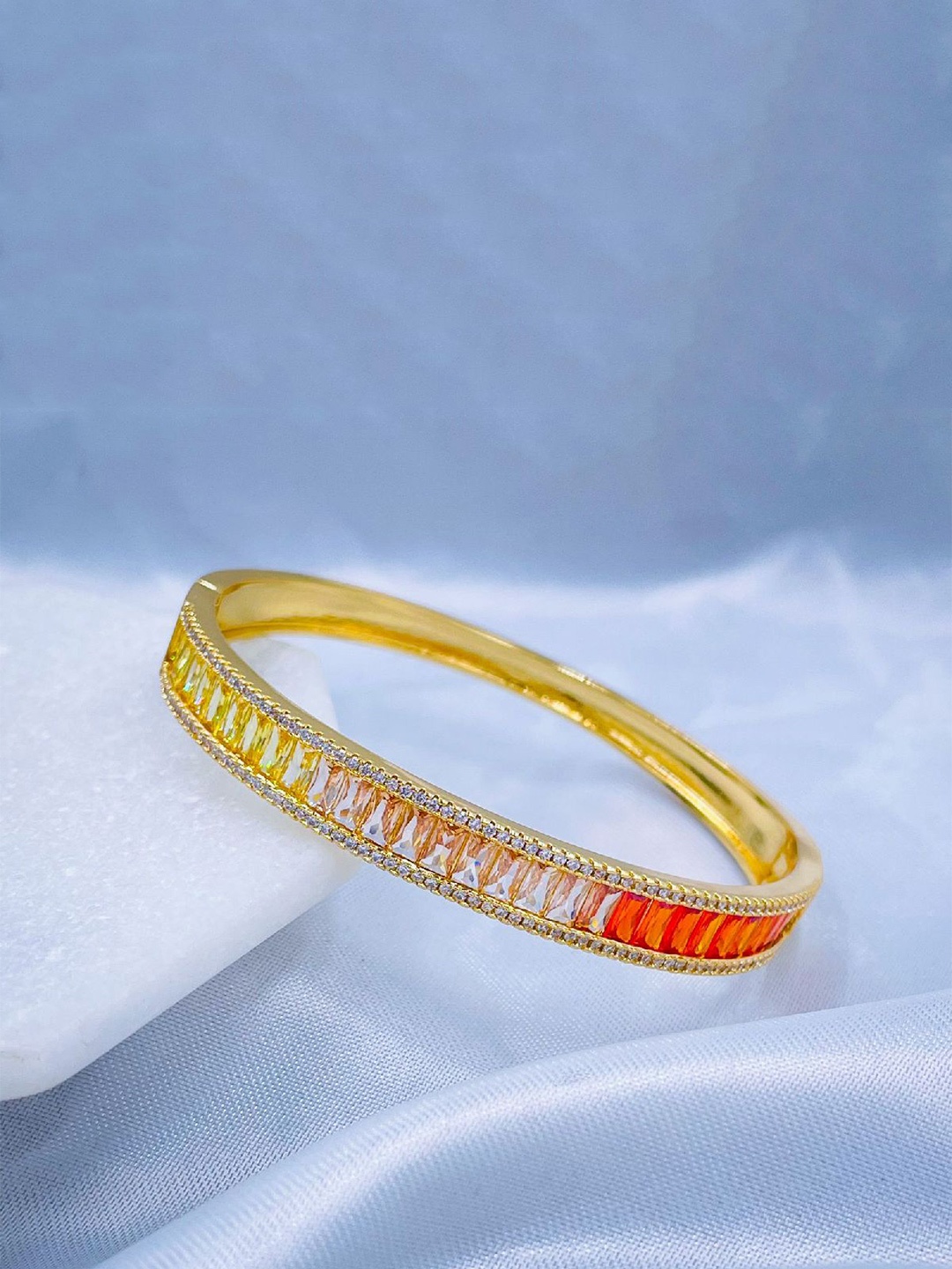 

ZIVOM Women Brass Cubic Zirconia Gold-Plated Kada Bracelet