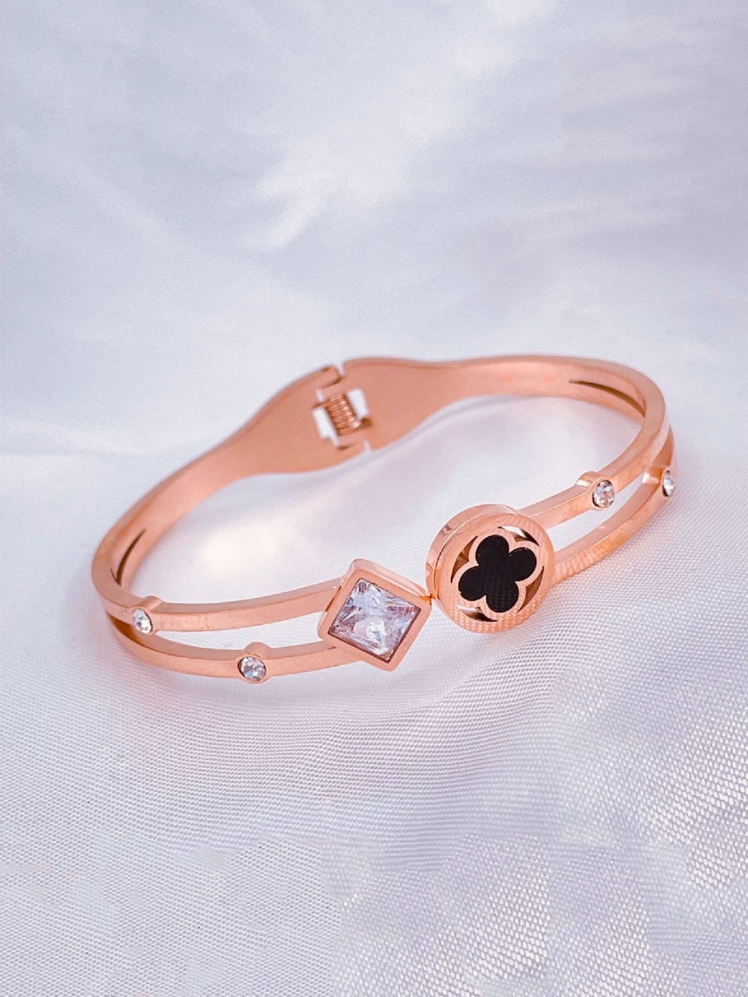 

ZIVOM Women Cubic Zirconia Rose Gold-Plated Kada Bracelet