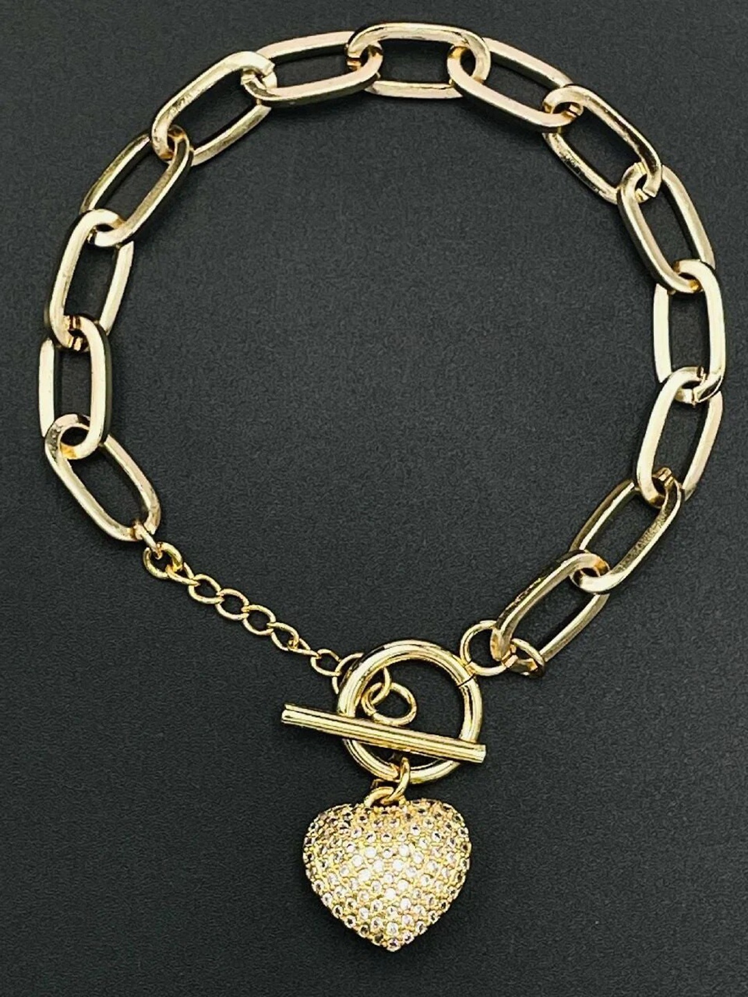 

ZIVOM Women Brass Cubic Zirconia Gold-Plated Link Bracelet