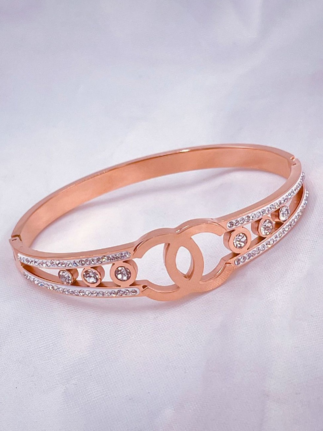 

ZIVOM Women Cubic Zirconia Rose Gold-Plated Kada Bracelet